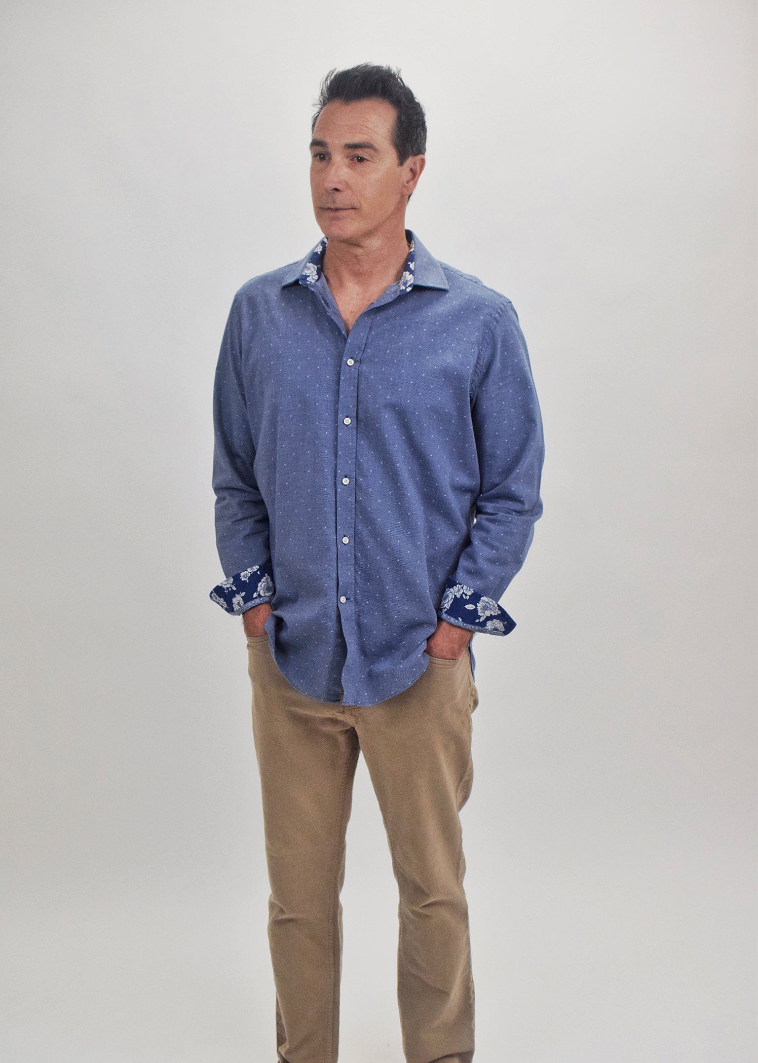 The RealReal,Ted Baker, Ted Baker Blue Dot Print Textured Button Up Shirt, Blue, Large-47-TagL