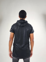 Reese De Luca Black Short Sleeve Hoodie with Droptail Hem