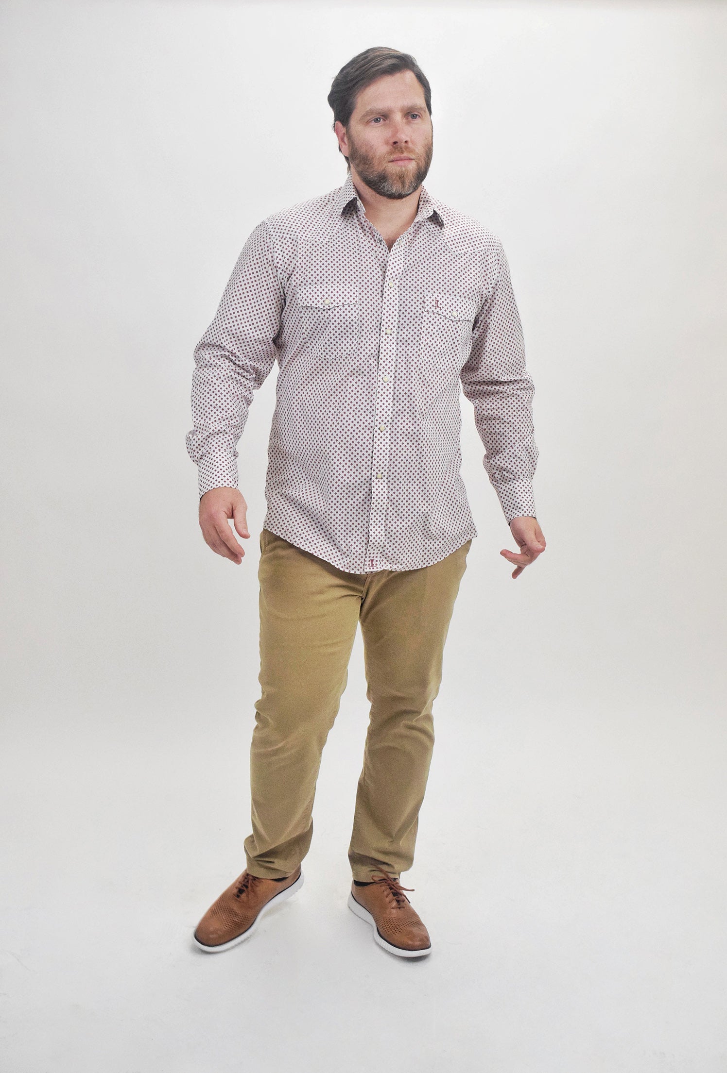 The RealReal,Lucchese, Lucchese White With Red Geometric Pattern Western Long Sleeve Button Up Shirt, White, Extra Large-48-TagL