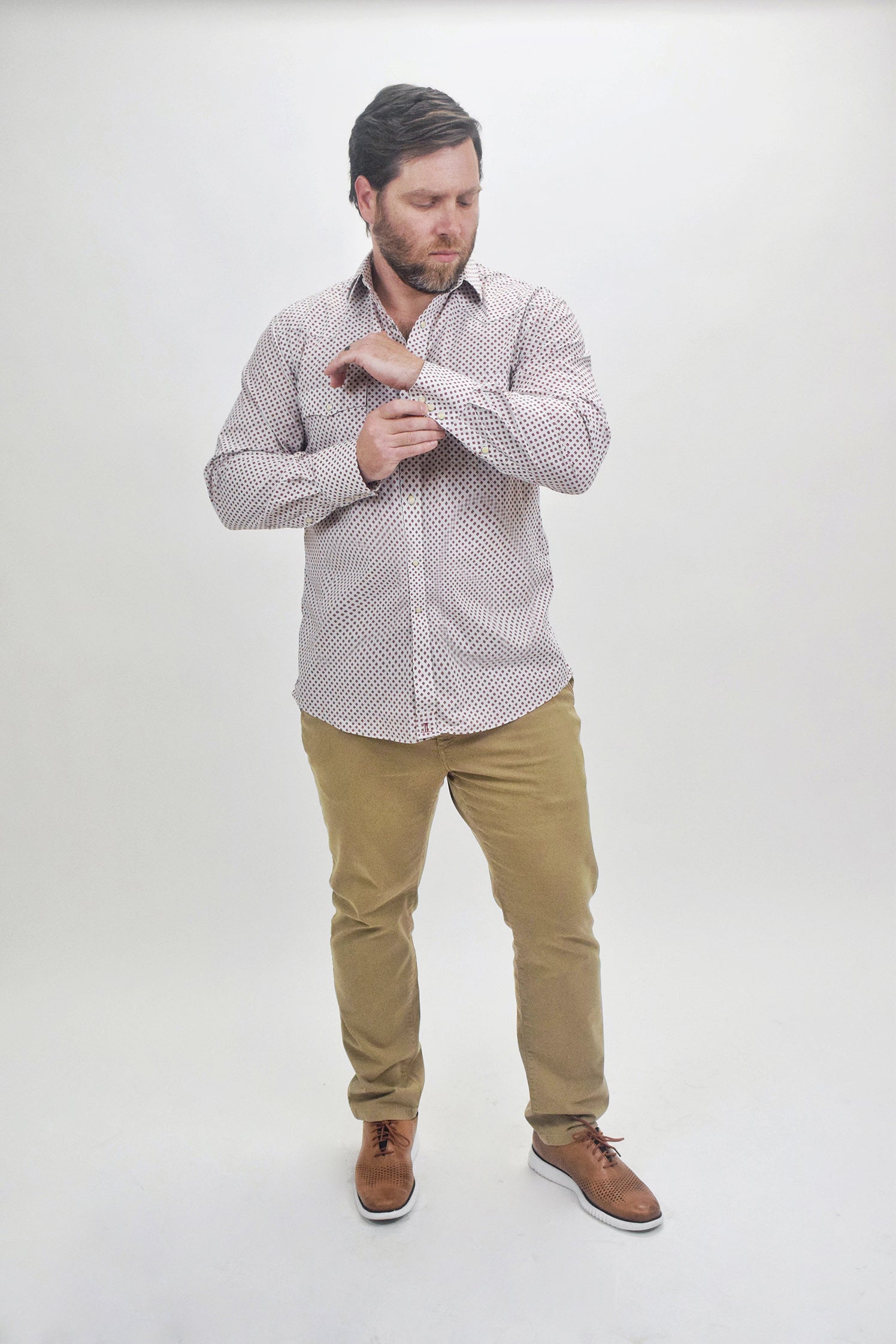 The RealReal,Lucchese, Lucchese White With Red Geometric Pattern Western Long Sleeve Button Up Shirt, White, Extra Large-48-TagL