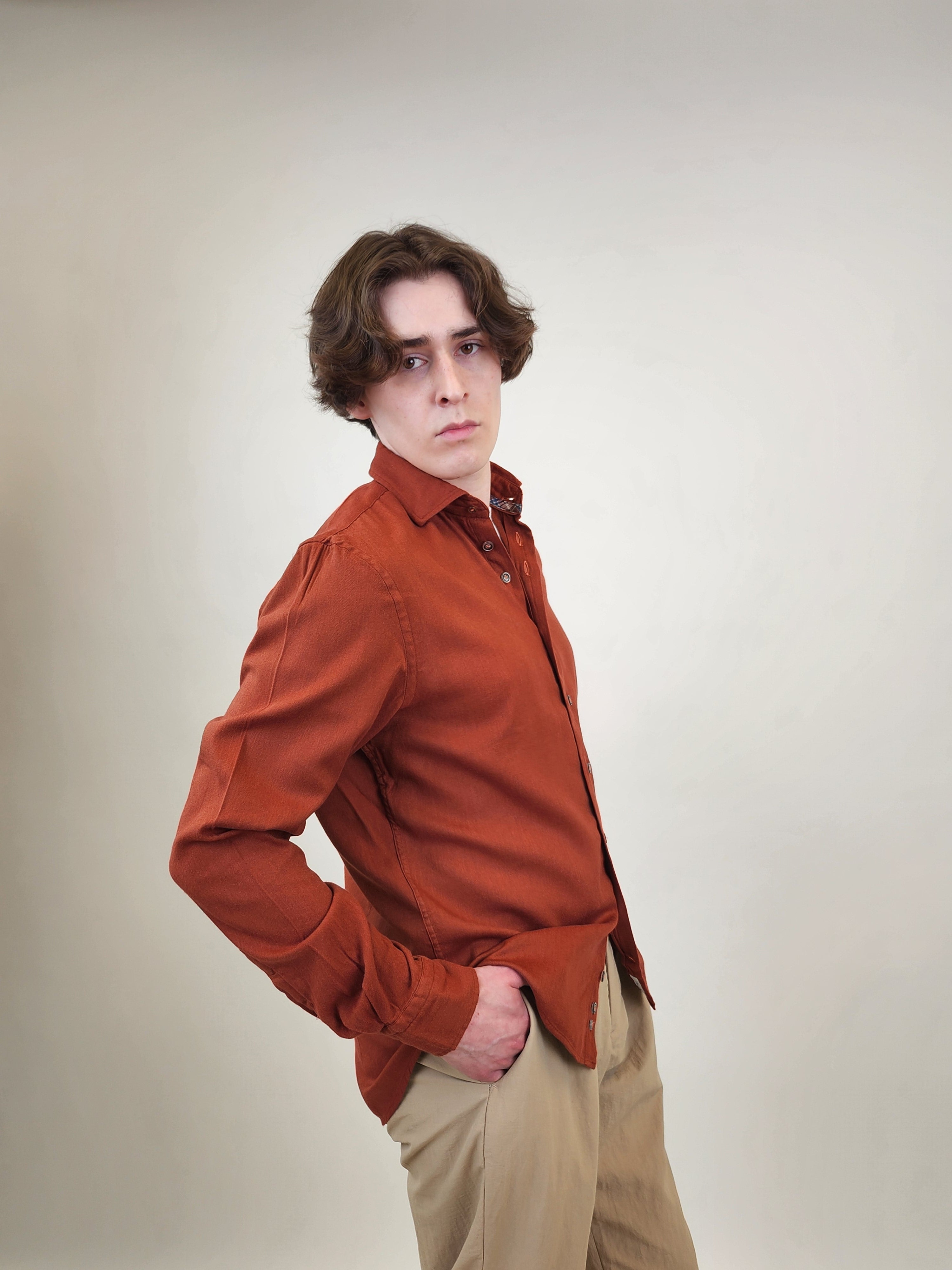 Brand Partner,R2 Amsterdam, R2 Amsterdam Pumpkin Cotton/Viscose Shirt, Orange, Medium-42-Tag38