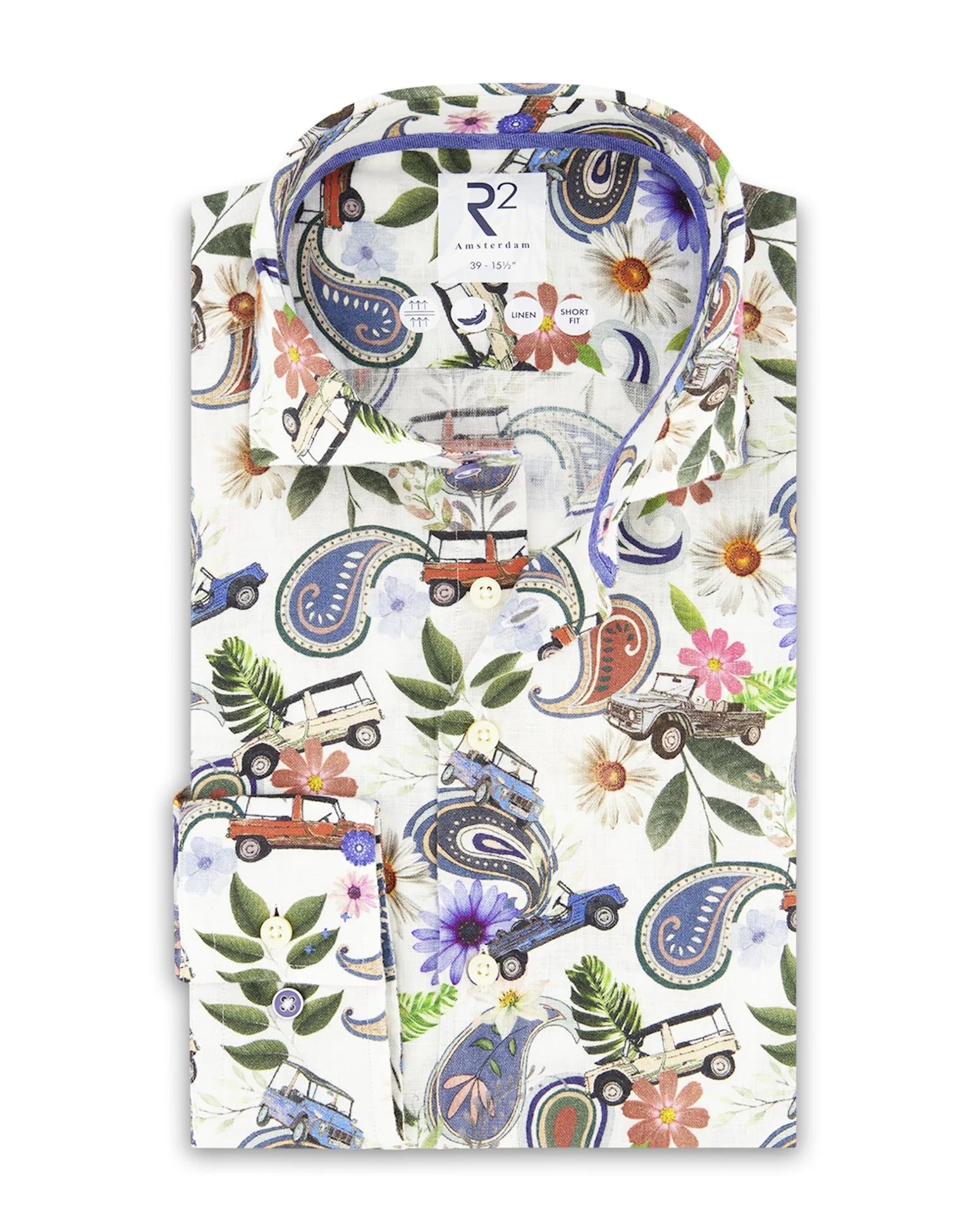 Brand Partner,R2 Amsterdam, R2 Amsterdam Multi Classic Beach-buggy Paisley Print Linen Shirt, White, Extra Extra Large-52-Tag45