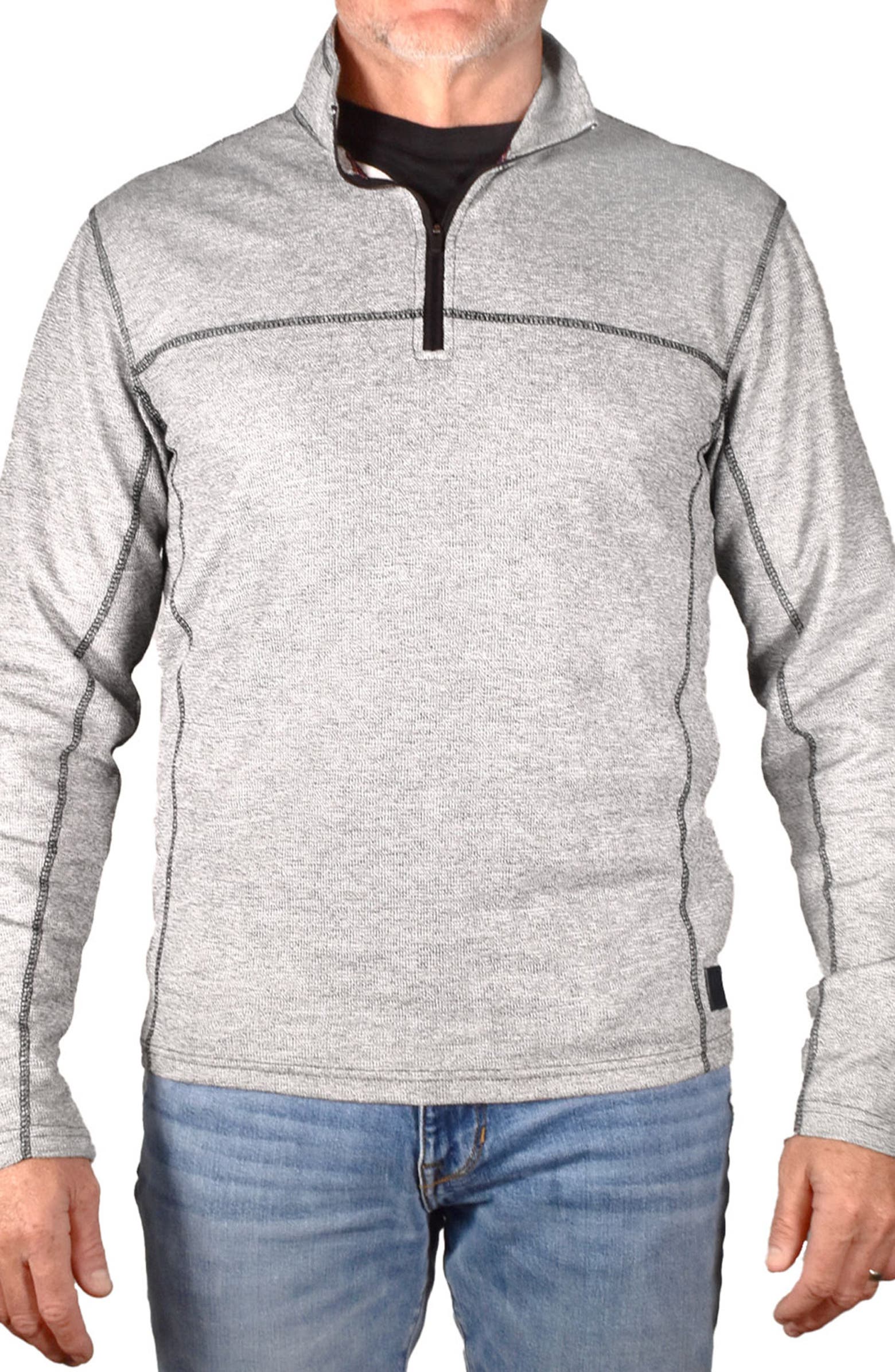 Nordstorm Rack,Vintage 1946, Vintage 1946 Light Grey Contrast Stitch Quarter Zip Pullover Sweater, Grey, Small-36-TagS