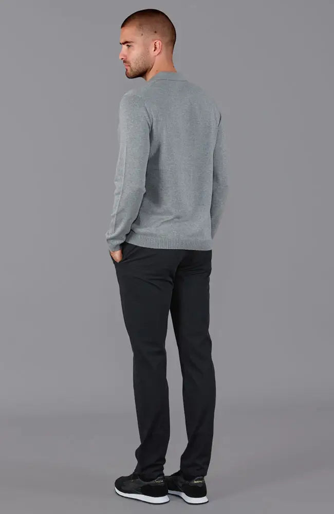 Faire,Paul James, Paul James Grey Buttonless Knit Longsleeve Polo, Grey, Extra Extra Large-50-TagXXL