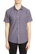 NORDSTROM RACK, Vince Camuto Purple Butterfly Print Slim Fit Short Sleeve Shirt, Purple, Medium-43-TagM