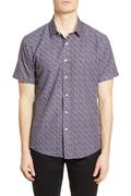 Vince Camuto Purple Butterfly Print Slim Fit Short Sleeve Shirt