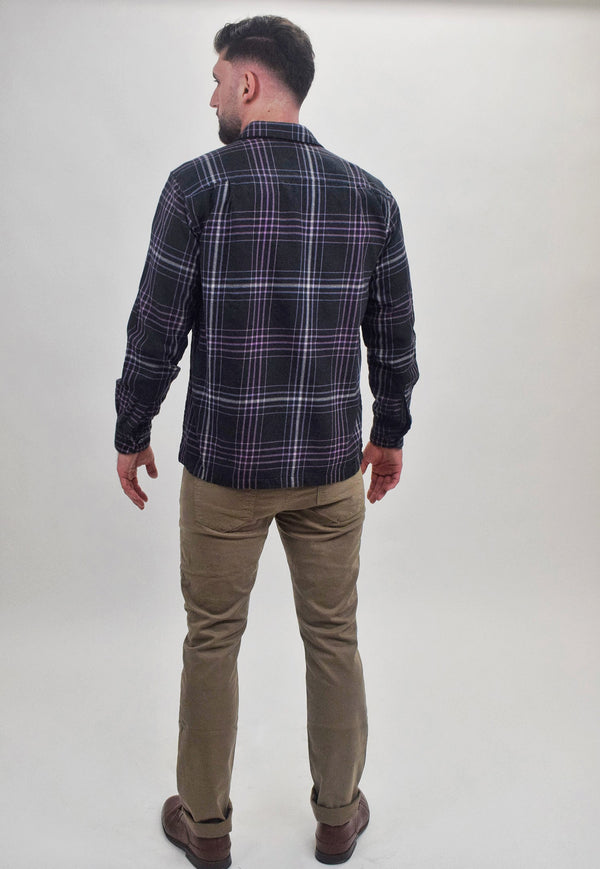 Maus & Hoffman Charcoal Grey With Light Purple Plaid 100% Wool Shirt Jacket