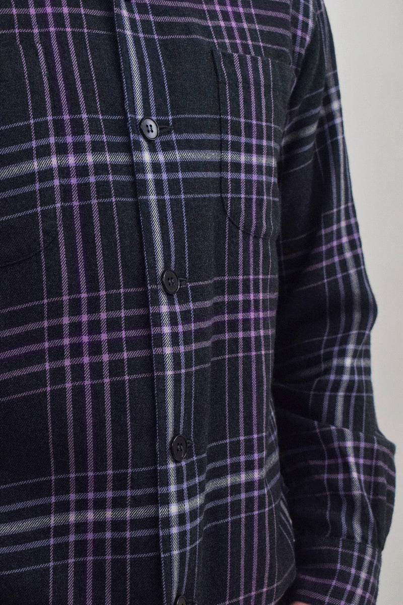 Maus & Hoffman Charcoal Grey With Light Purple Plaid 100% Wool Shirt Jacket