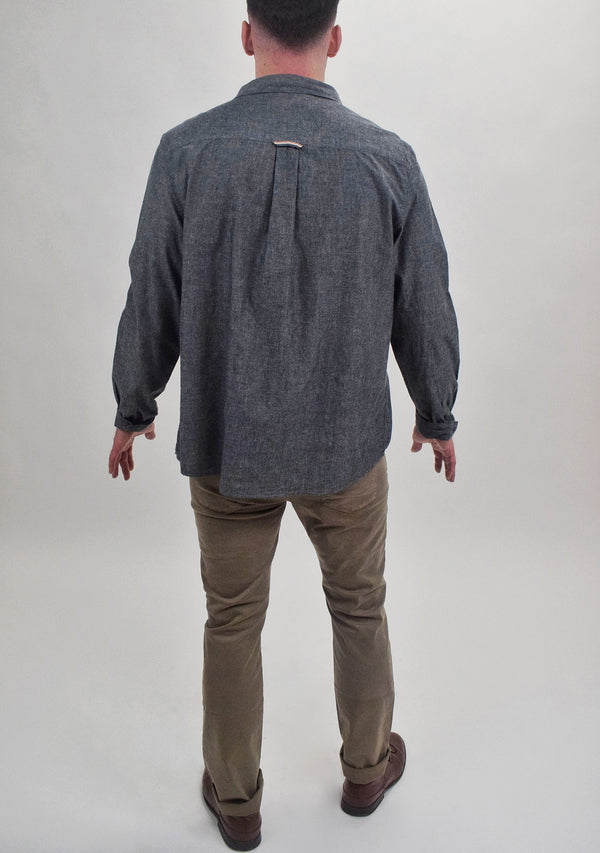 Sunspel Dark Grey Long Sleeve Button Up Shirt With Double Chest Pockets