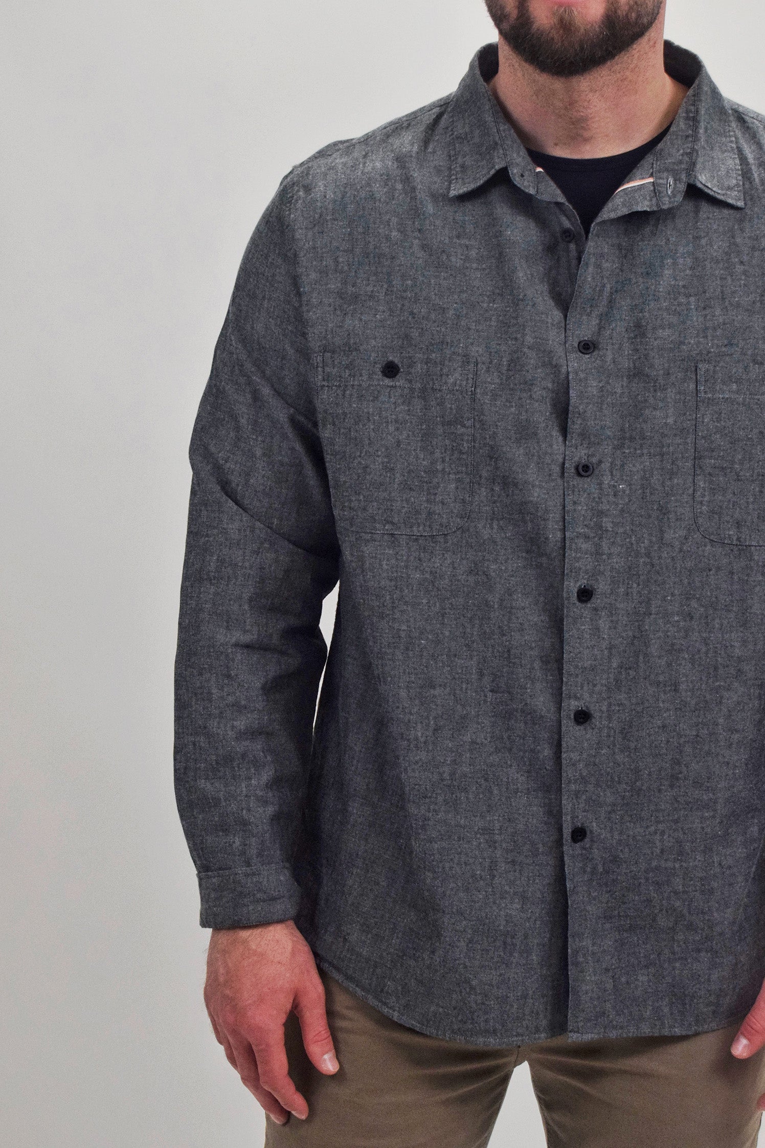 The RealReal,Sunspel, Sunspel Dark Grey Long Sleeve Button Up Shirt With Double Chest Pockets, , 