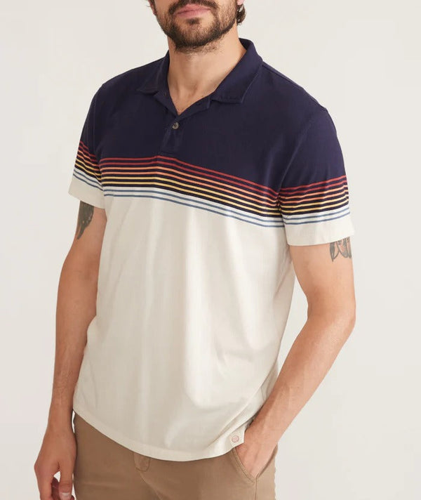 Marine Layer Navy Colorblock Stripe Short Sleeve Polo