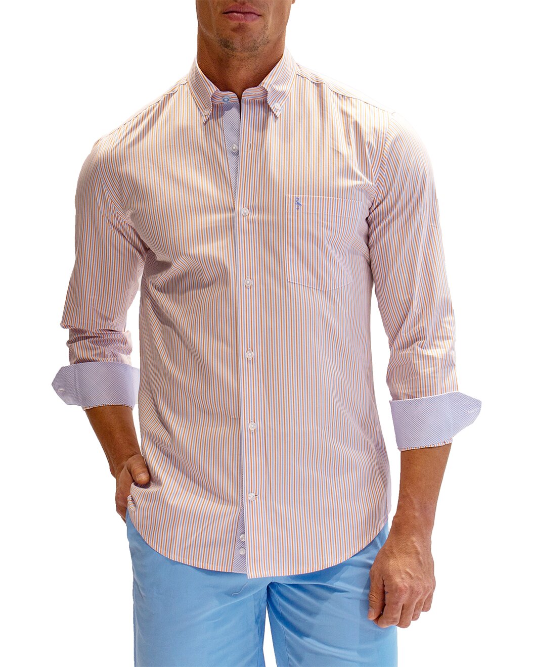 Other,TailorByrd, TailorByrd Orange/Blue Vertical Stripe Heritage Shirt, Orange, Extra Extra Large-54-TagXXL