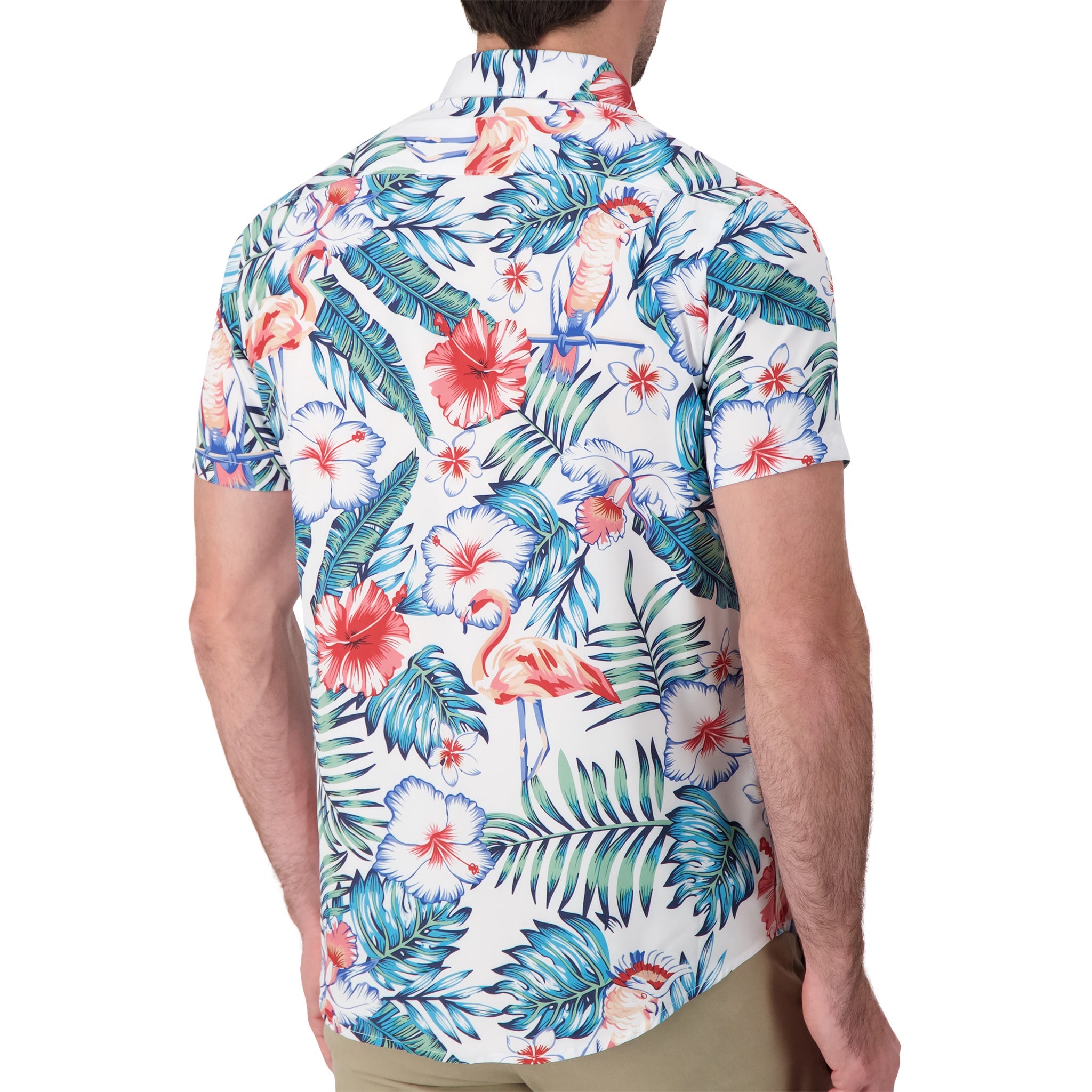 Brand Partner,International Report, International Report White Floral Short Sleeve Button Up, White, Medium-44-TagM