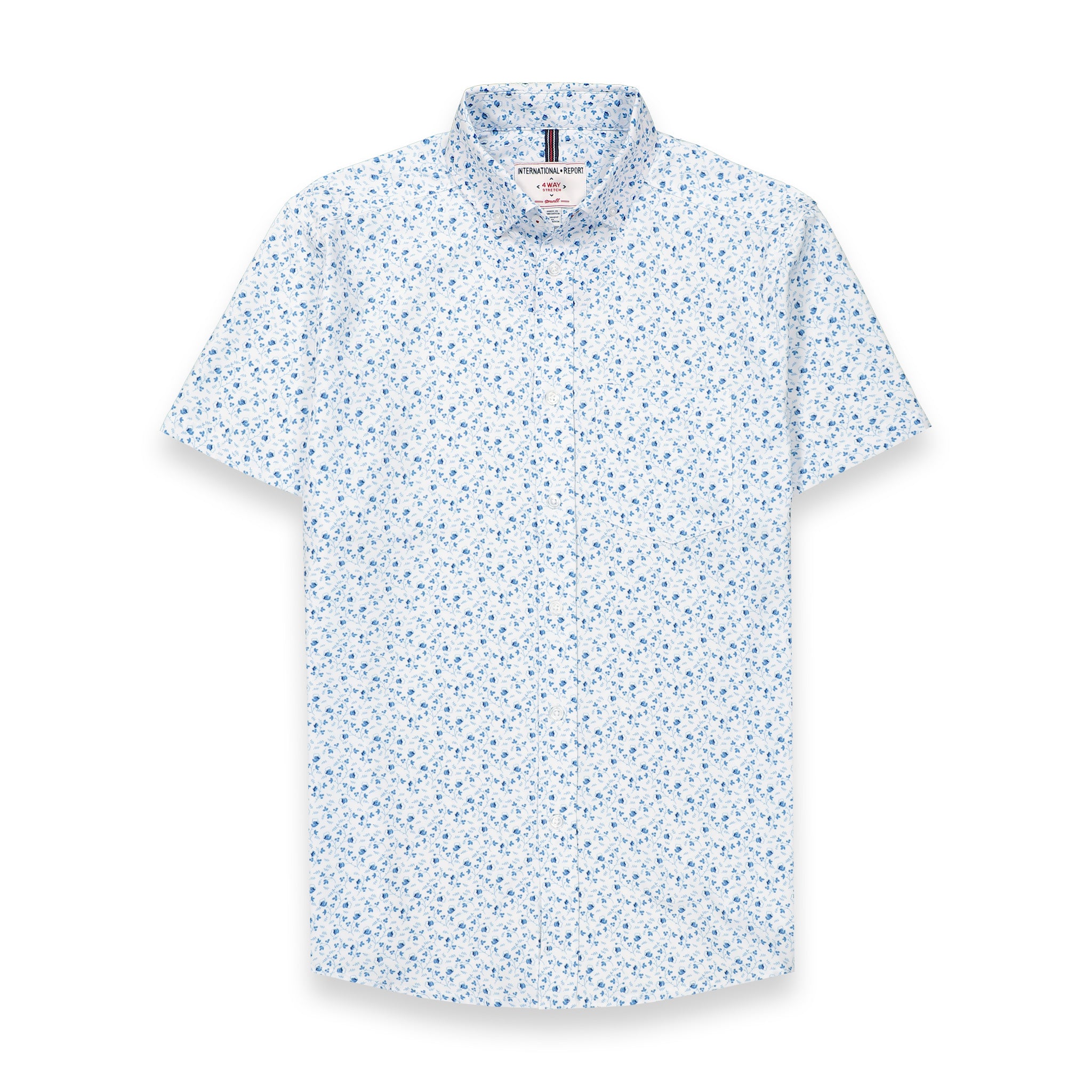 Brand Partner,International Report, International Report Blue Floral Short Sleeve Button Up, Blue, Small-43-TagS