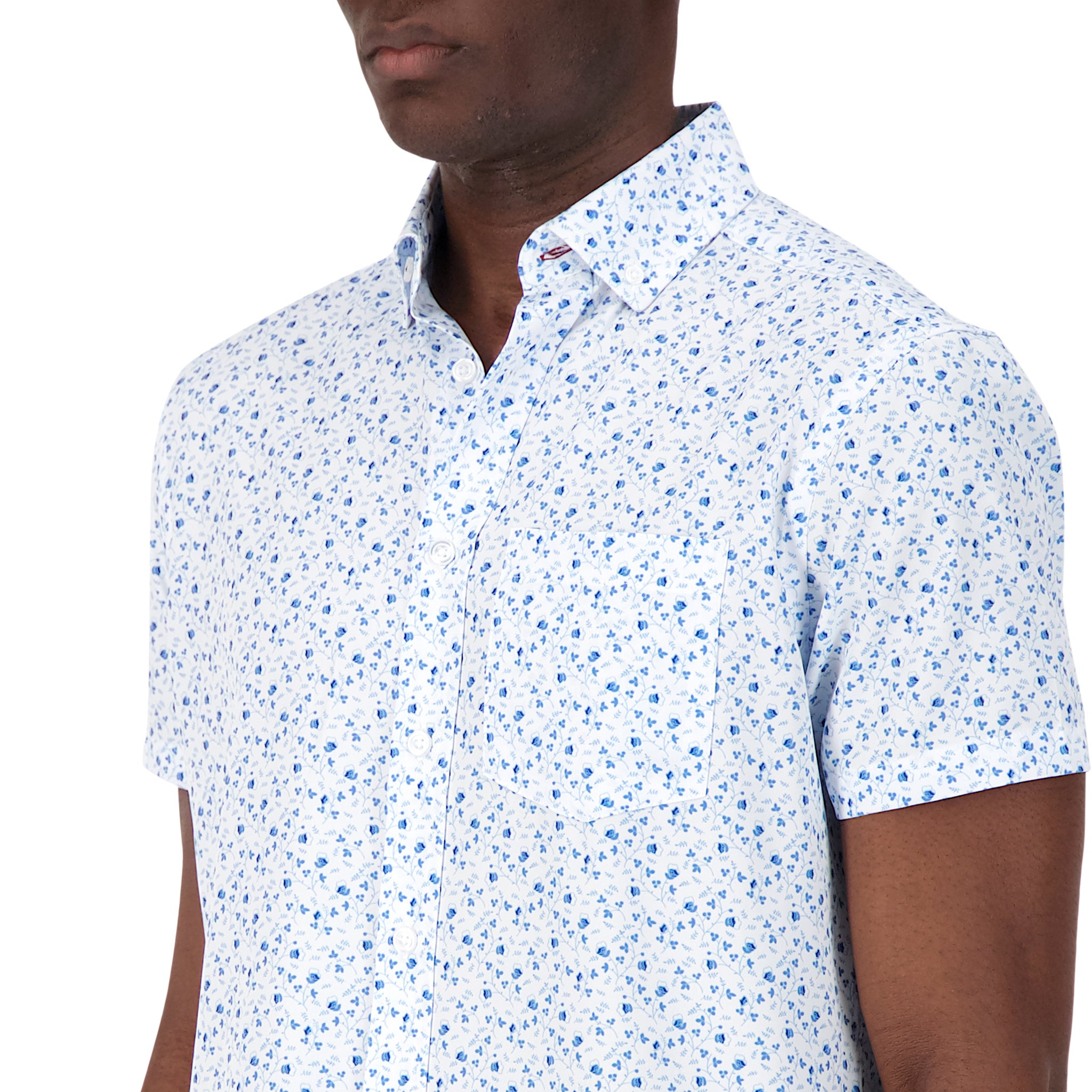 Brand Partner,International Report, International Report Blue Floral Short Sleeve Button Up, Blue, Small-43-TagS