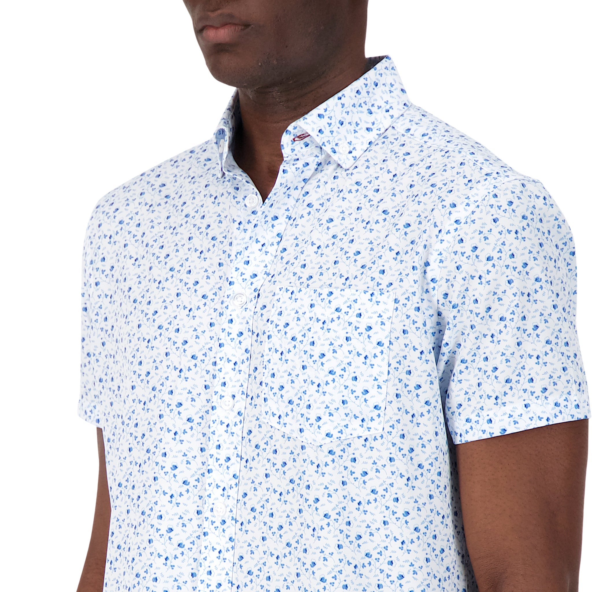 Brand Partner,International Report, International Report Blue Floral Short Sleeve Button Up, Blue, Small-43-TagS
