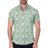 International Report Green Palm Leaf Short Sleeve Button Up