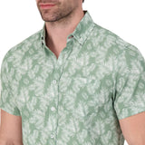 International Report Green Palm Leaf Short Sleeve Button Up