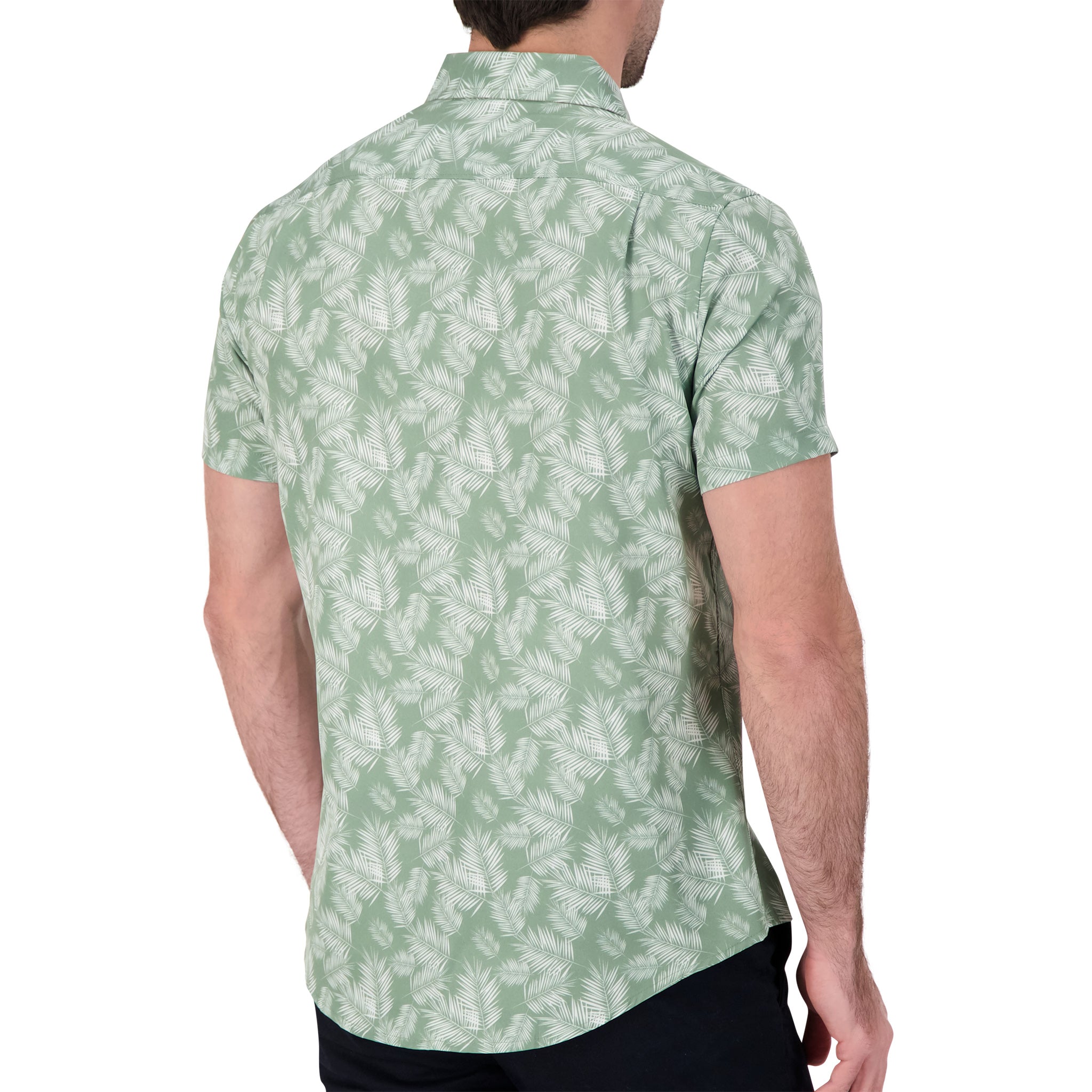Brand Partner,International Report, International Report Green Palm Leaf Short Sleeve Button Up, Green, Medium-44-TagM