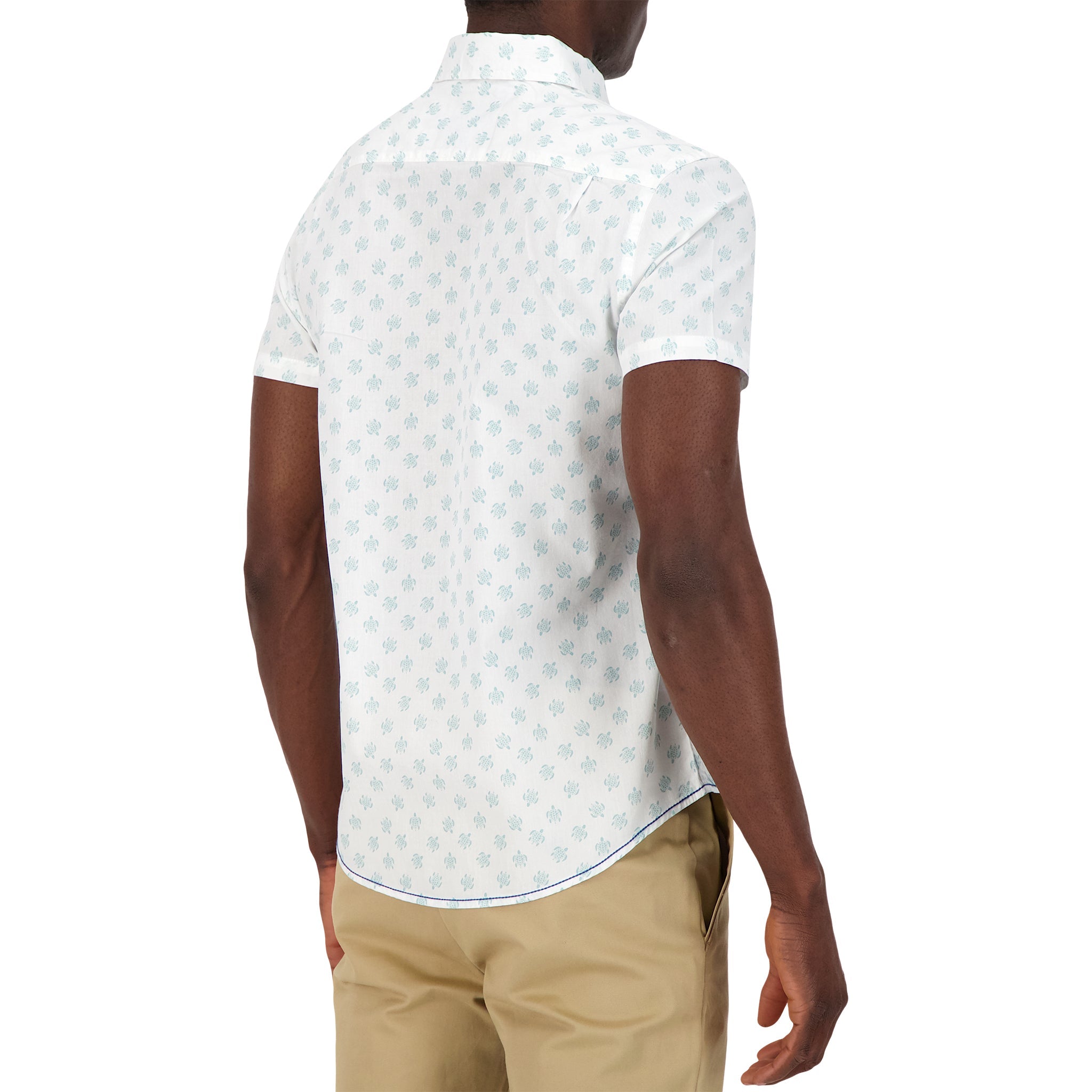 Brand Partner,International Report, International Report White Turtle Print Short Sleeve Button Up, White, Medium-42-TagMSmall-41-TagS