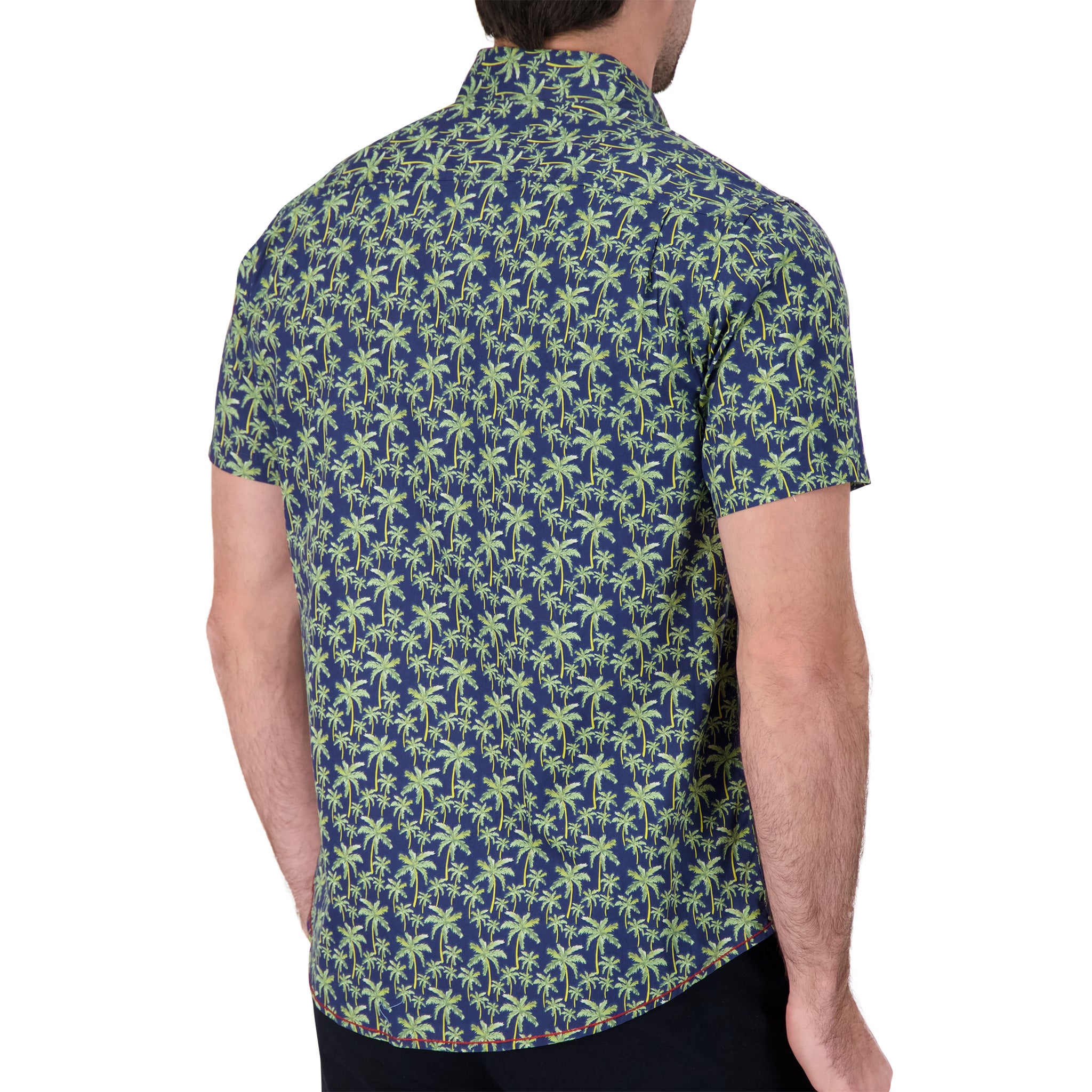 Brand Partner,International Report, International Report Navy Palm Print Short Sleeve Button Up, Blue, Small-41-TagS