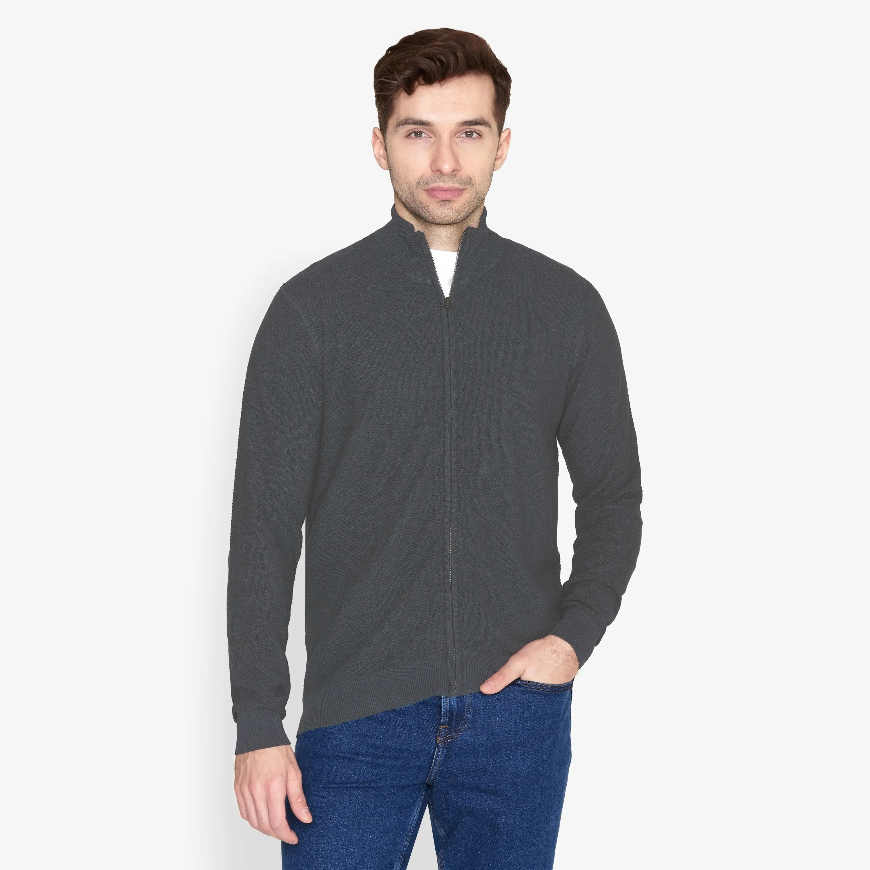 Faire,Signal Clothing, Signal Clothing Grey Full Zip Cotton Sweater, Grey, Large-44-TagL