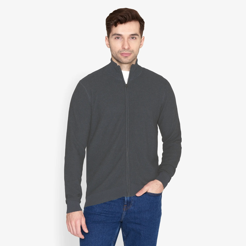 Signal Clothing Grey Full Zip Cotton Sweater