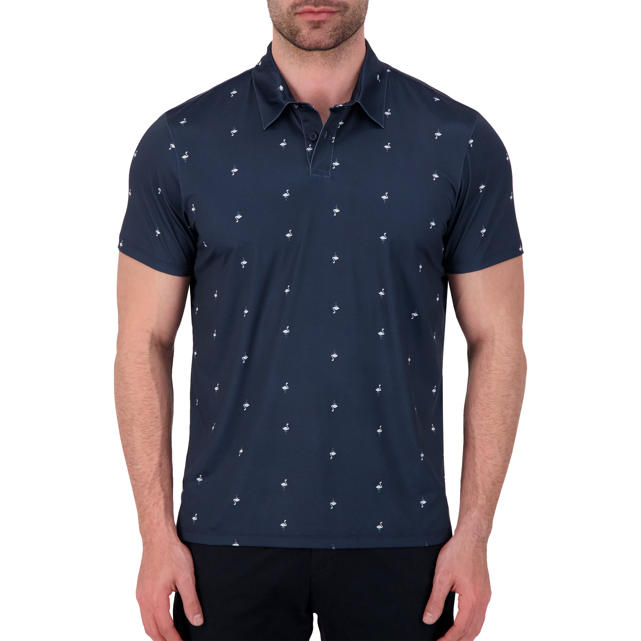 Brand Partner,International Report, International Report Navy Flamingo Print Performance Polo, Blue, Medium-44-TagM