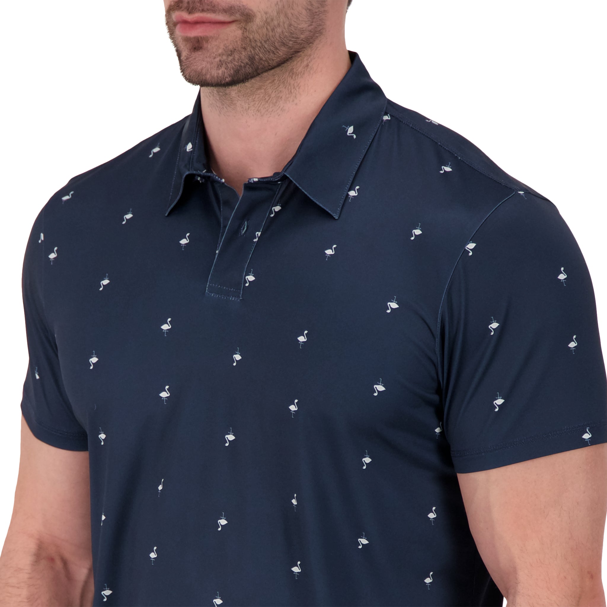 Brand Partner,International Report, International Report Navy Flamingo Print Performance Polo, Blue, Medium-44-TagM