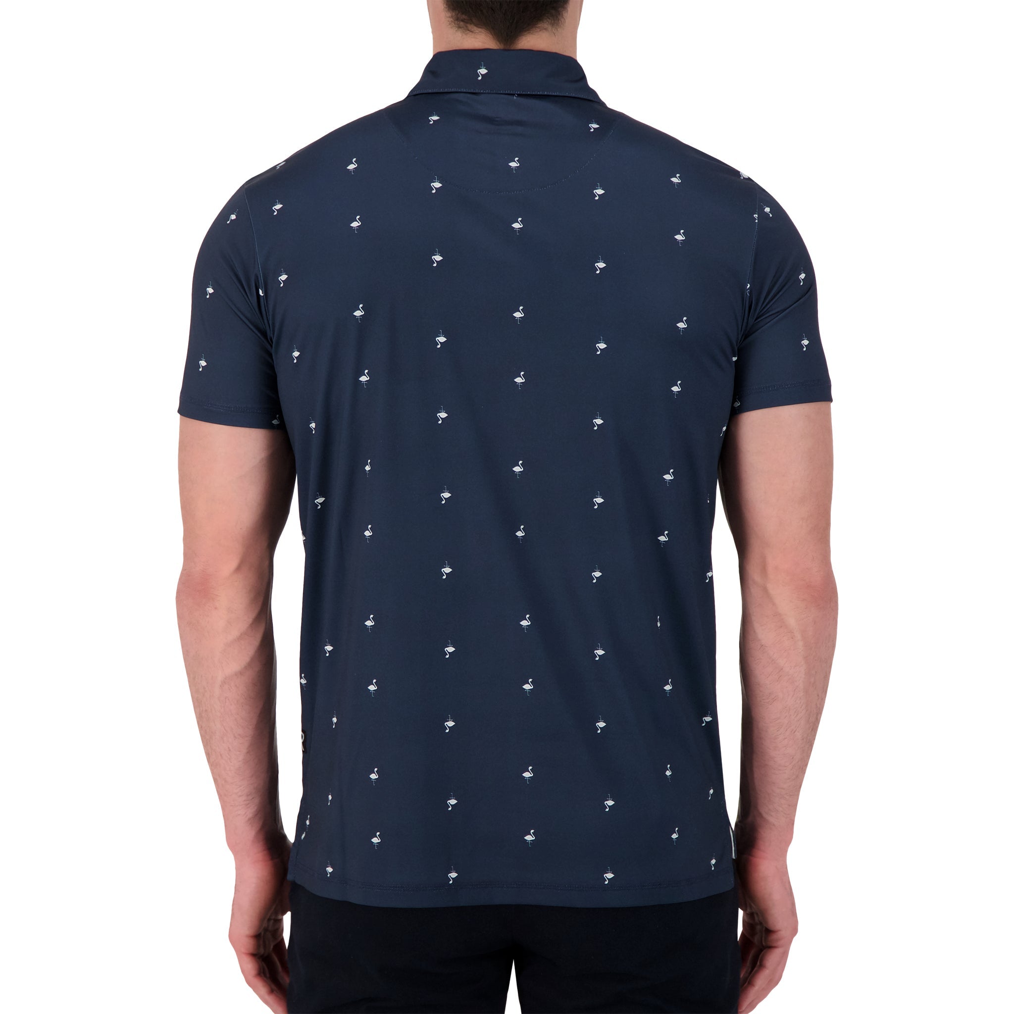 Brand Partner,International Report, International Report Navy Flamingo Print Performance Polo, Blue, Medium-44-TagM