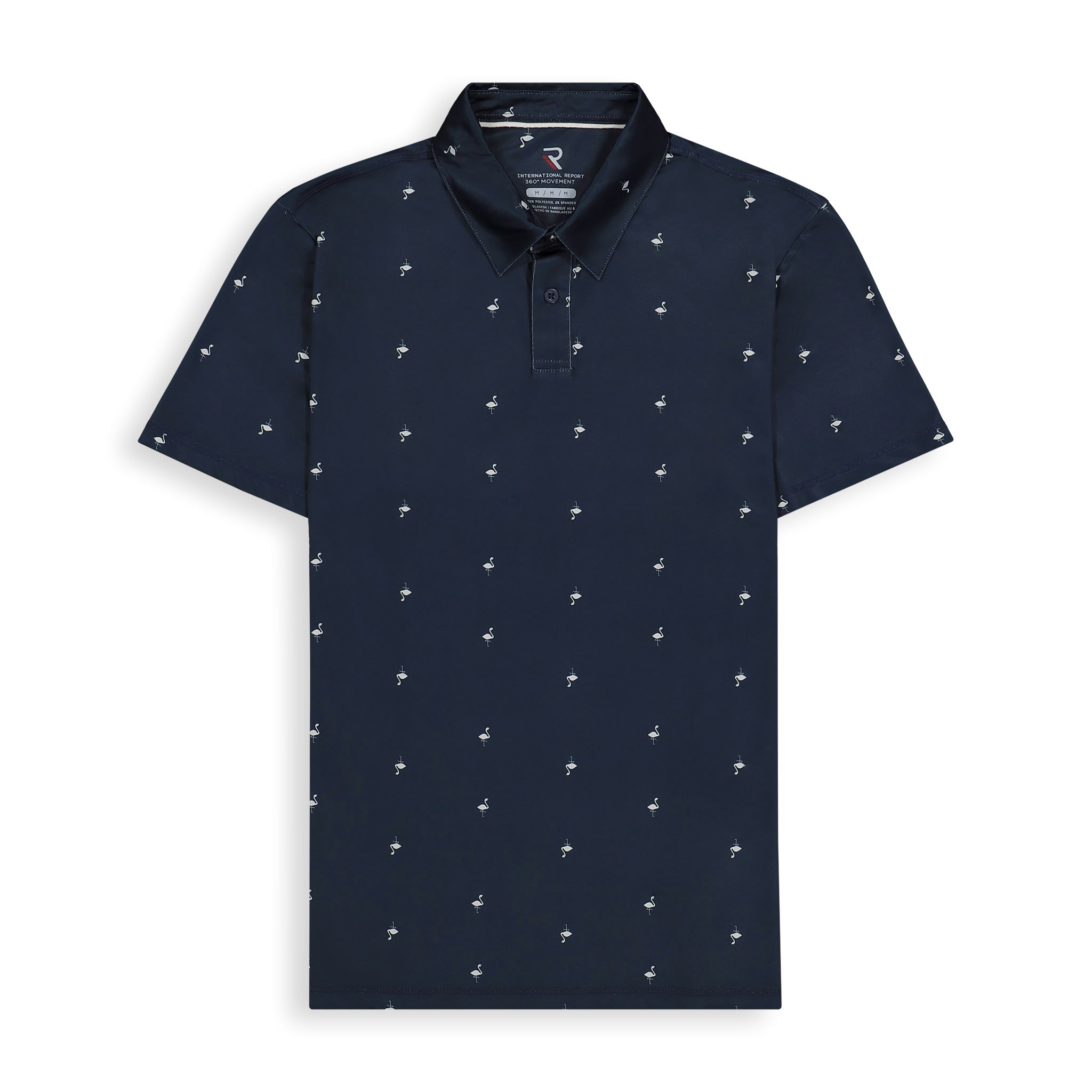 Brand Partner,International Report, International Report Navy Flamingo Print Performance Polo, Blue, Medium-44-TagM