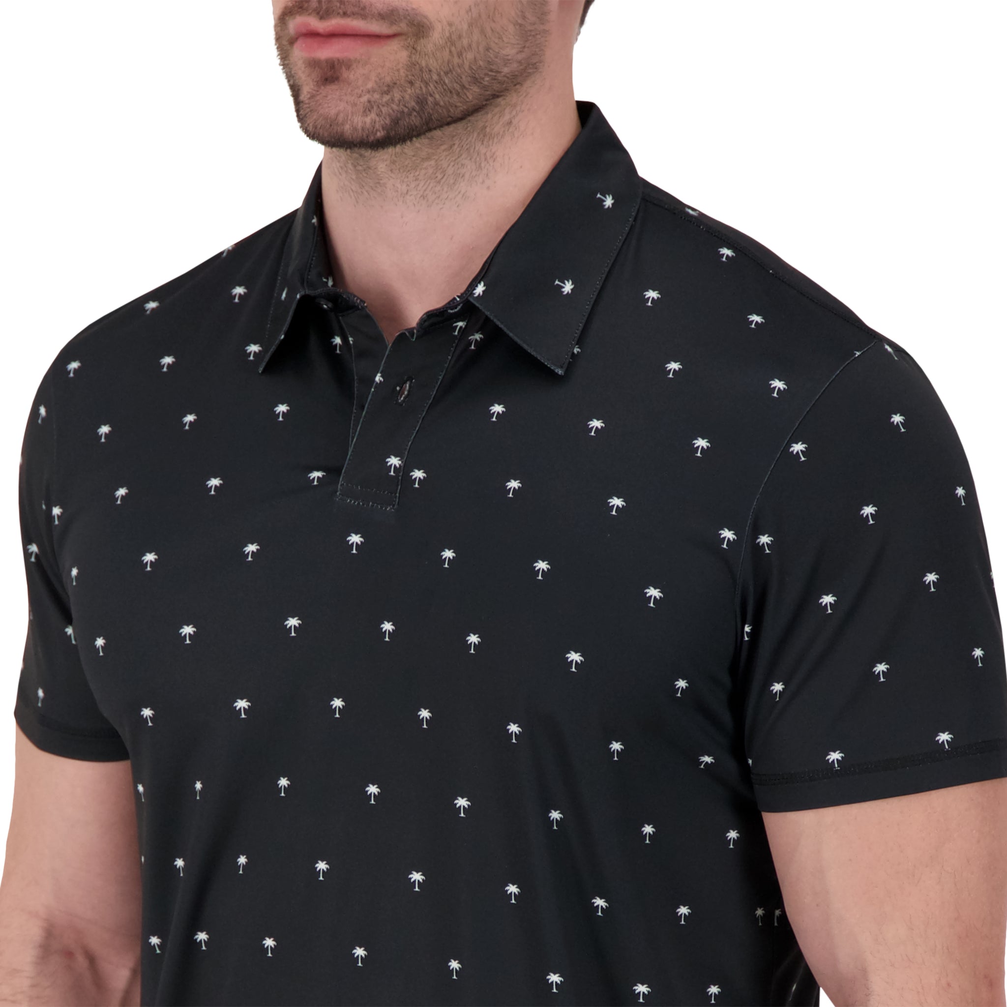 Brand Partner,International Report, International Report Black Palm Print Performance Polo, Black, Medium-42-TagM