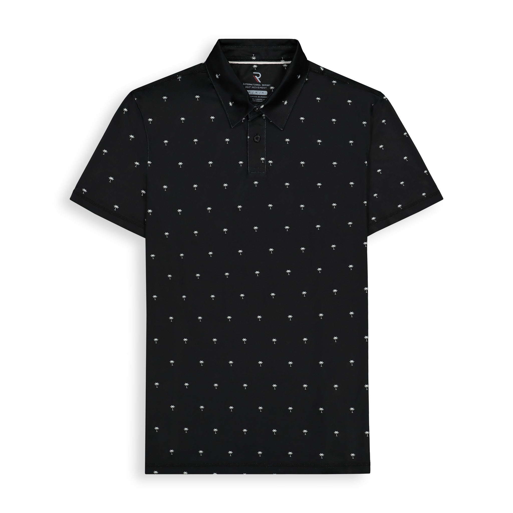 Brand Partner,International Report, International Report Black Palm Print Performance Polo, Black, Medium-42-TagM