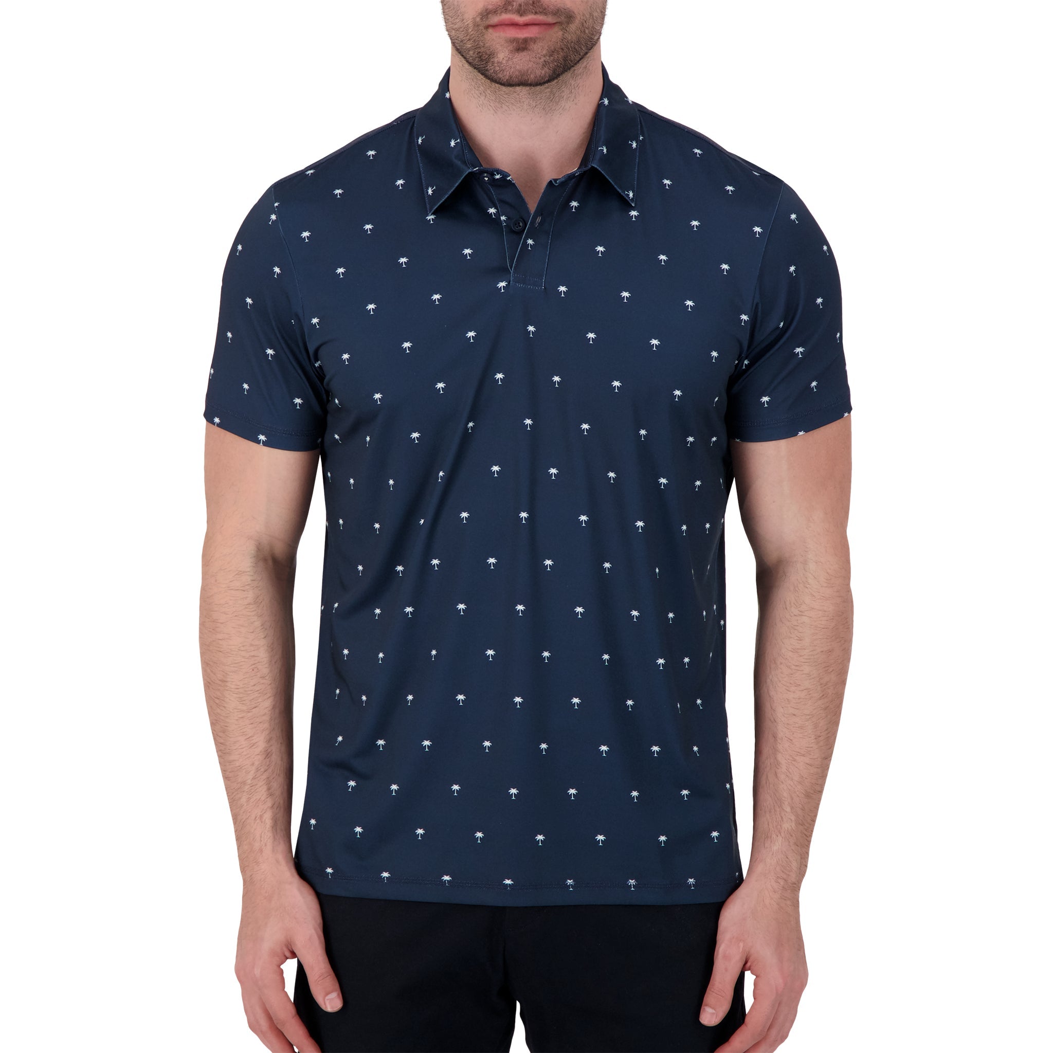 Brand Partner,International Report, International Report Navy Palm Print Performance Polo, Blue, Medium-44-TagM