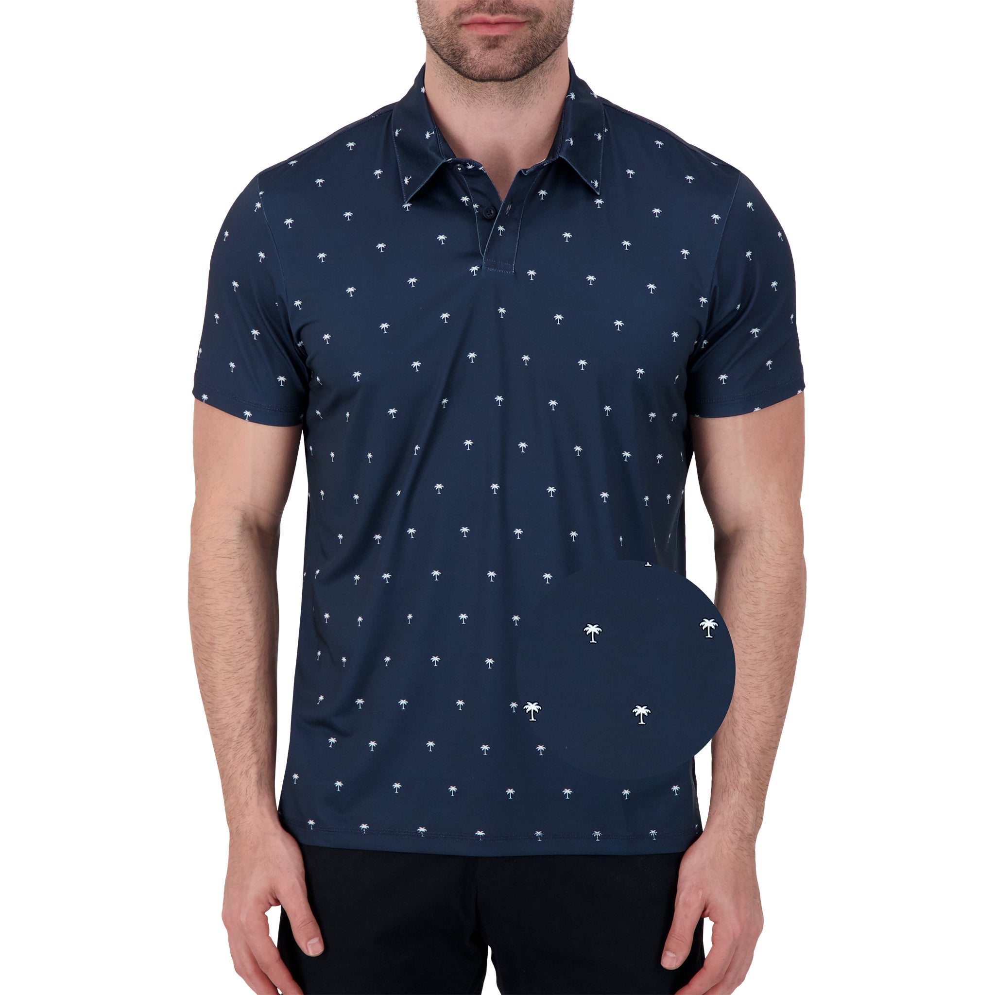 Brand Partner,International Report, International Report Navy Palm Print Performance Polo, Blue, Medium-44-TagM