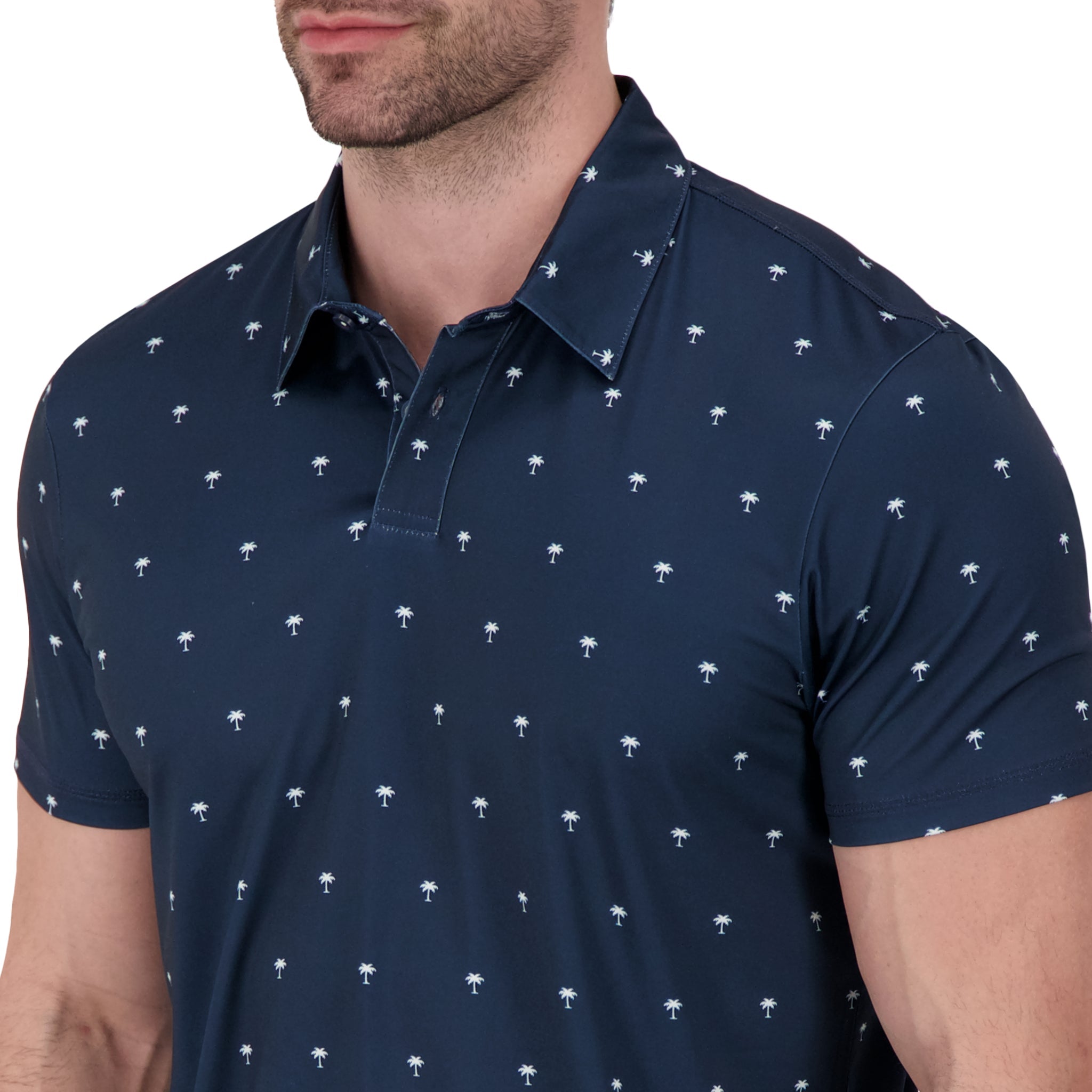 Brand Partner,International Report, International Report Navy Palm Print Performance Polo, Blue, Medium-44-TagM