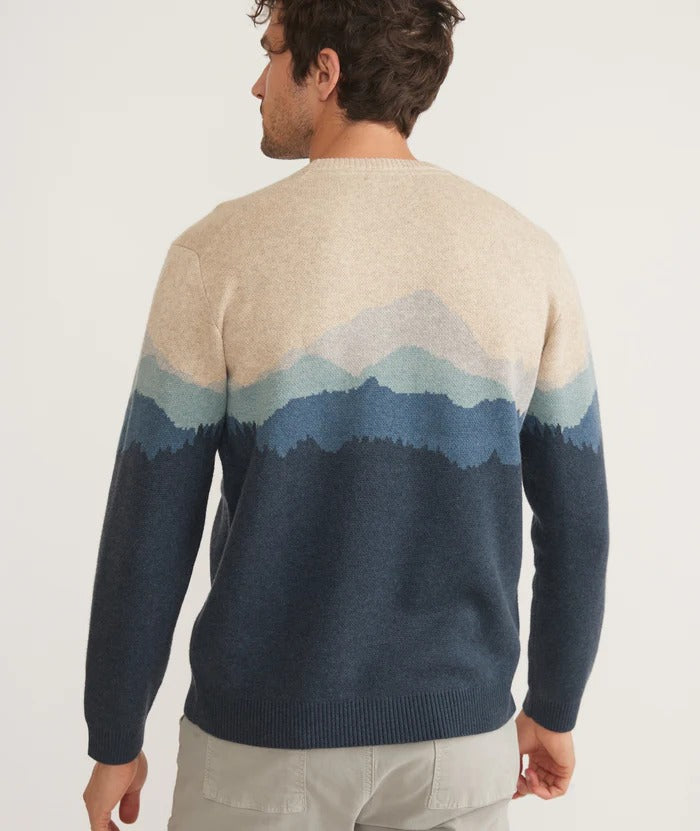 Wholesale,Marine Layer, Marine Layer Oatmeal/Blue Alps Long Sleeve Archive Palpana Crewneck, Tan, Extra Large-48-TagXL