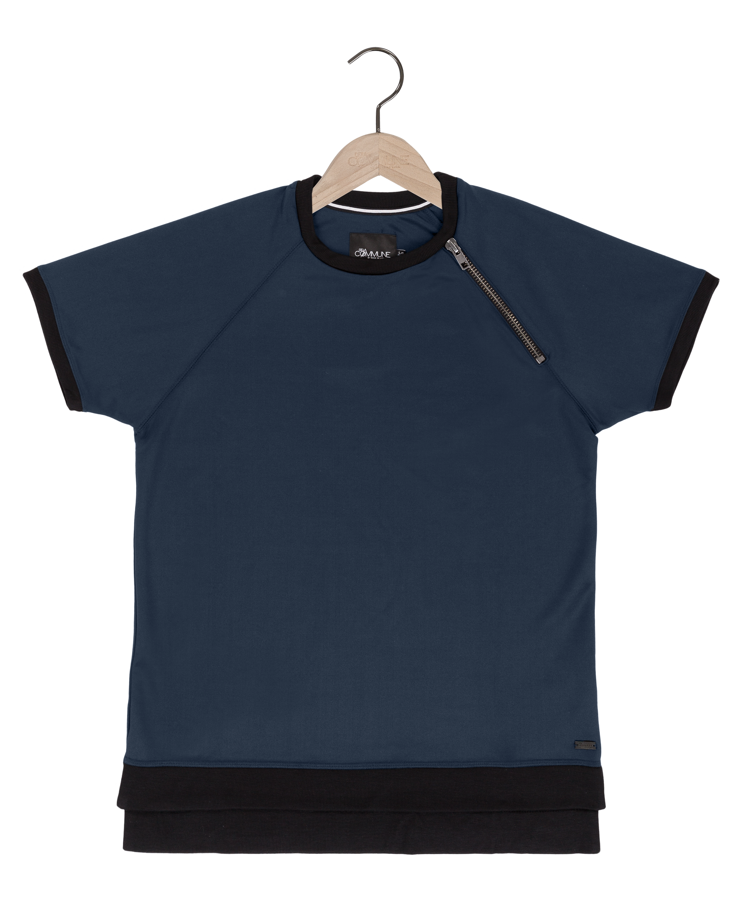 Taelor.Style, Reese De Luca Navy Raglan Scuba T-Shirt with Zipper, Blue, Medium-42-TagM