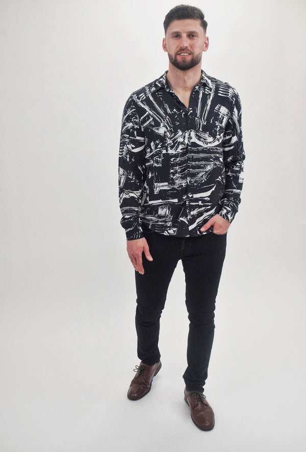 Ksubi Black And White Abstract Print Button Up Shirt