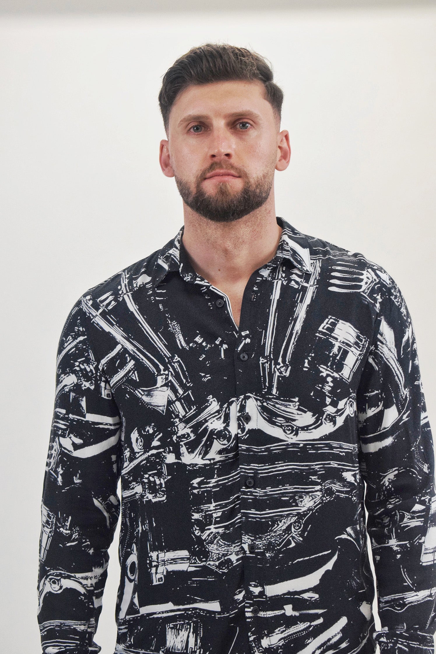 The RealReal,Ksubi, Ksubi Black And White Abstract Print Button Up Shirt, Black, Medium-42-TagS