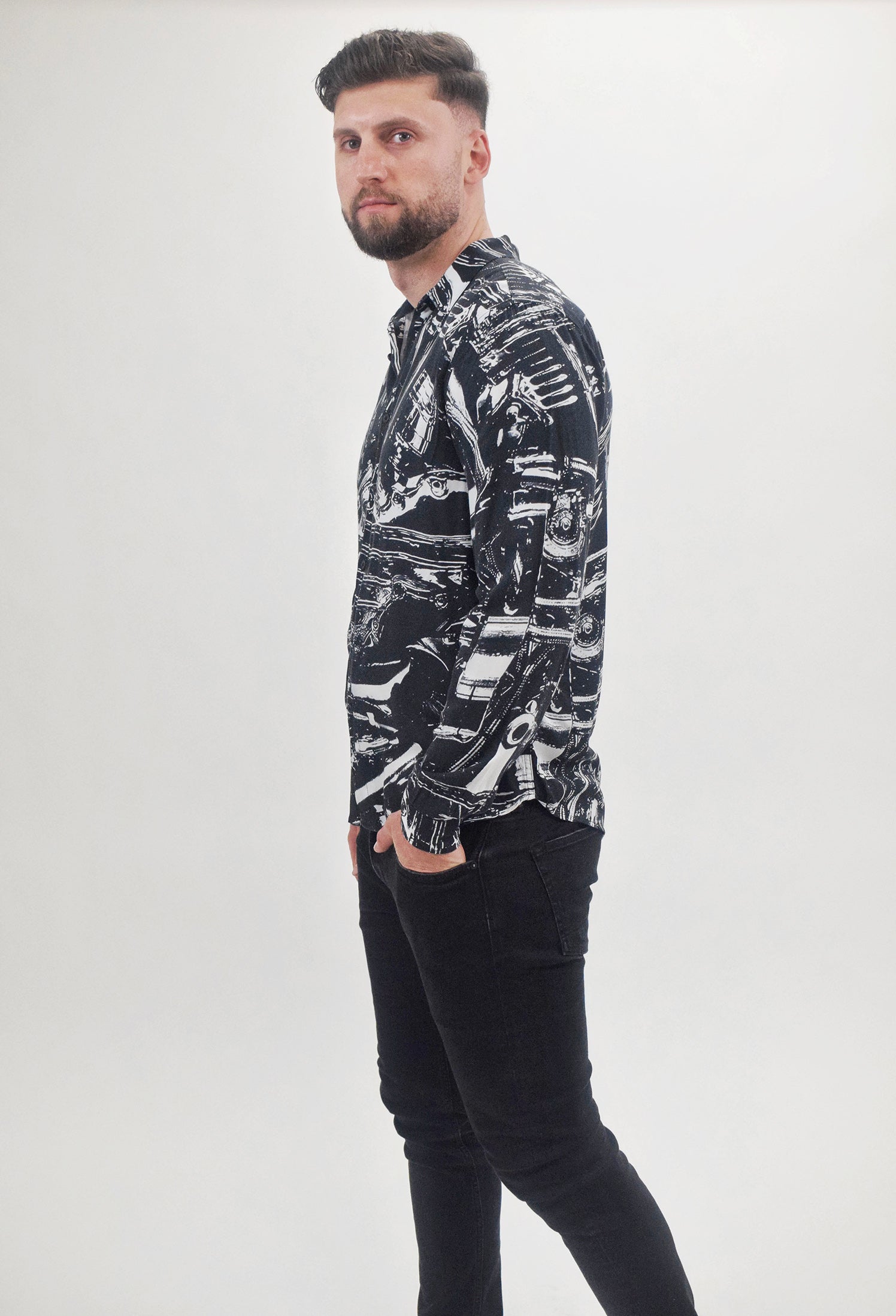 The RealReal,Ksubi, Ksubi Black And White Abstract Print Button Up Shirt, Black, Medium-42-TagS