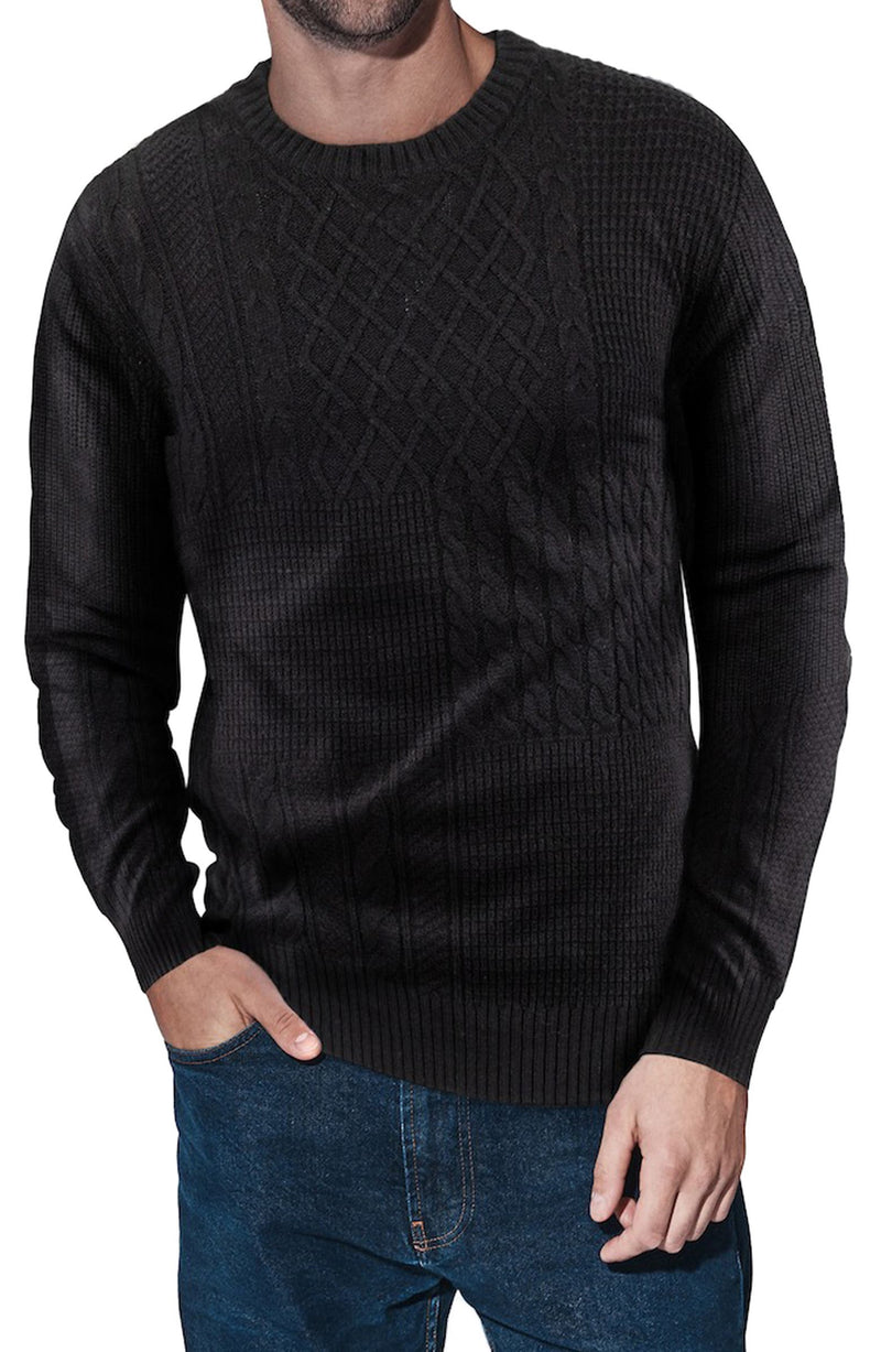 XRAY Black Mixed Stitch Crew Neck Sweater