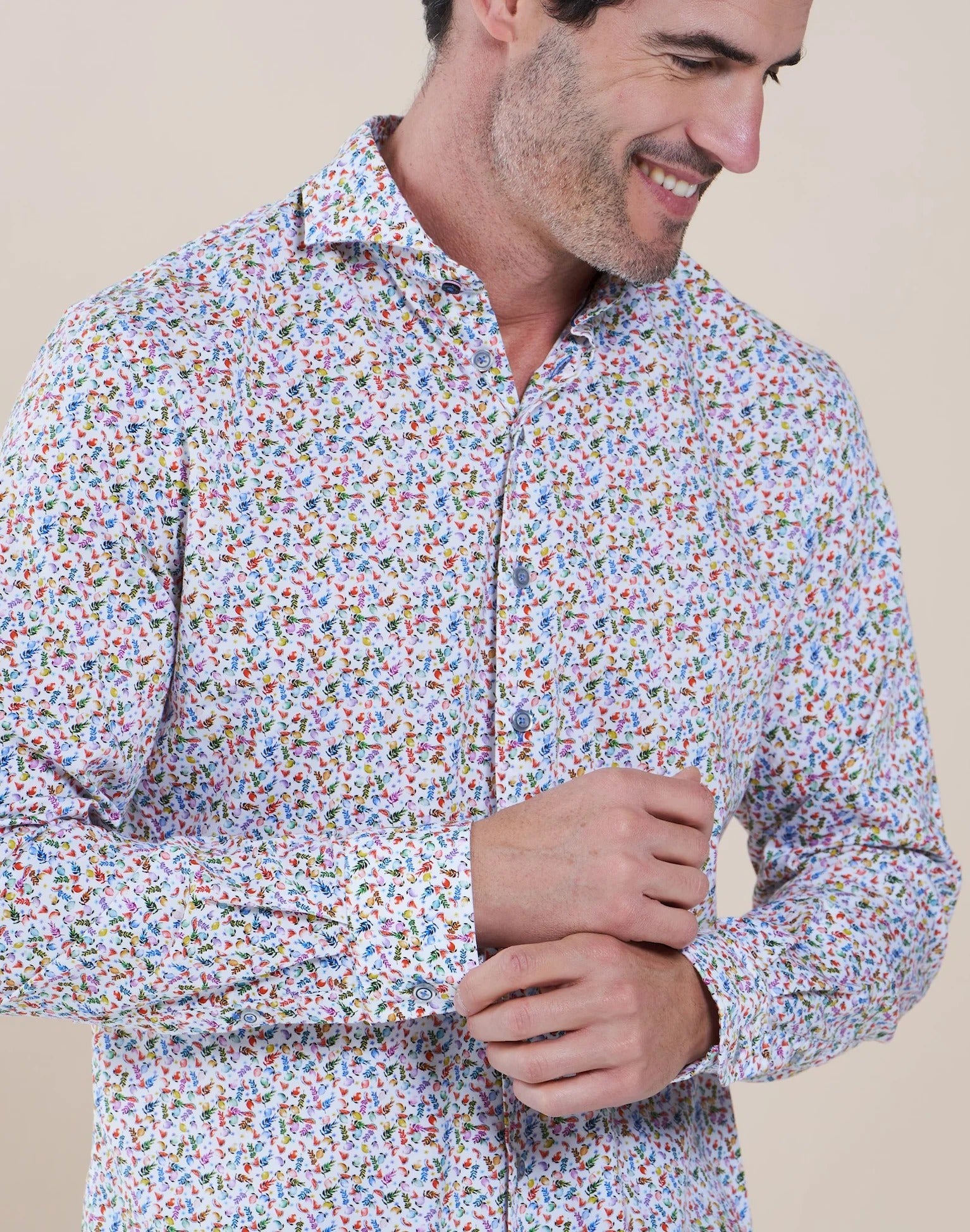 Brand Partner,R2 Amsterdam, R2 Amsterdam Multicoloured Tropical Fruit Print 100% Organic Cotton Shirt, White, Small-39-Tag37