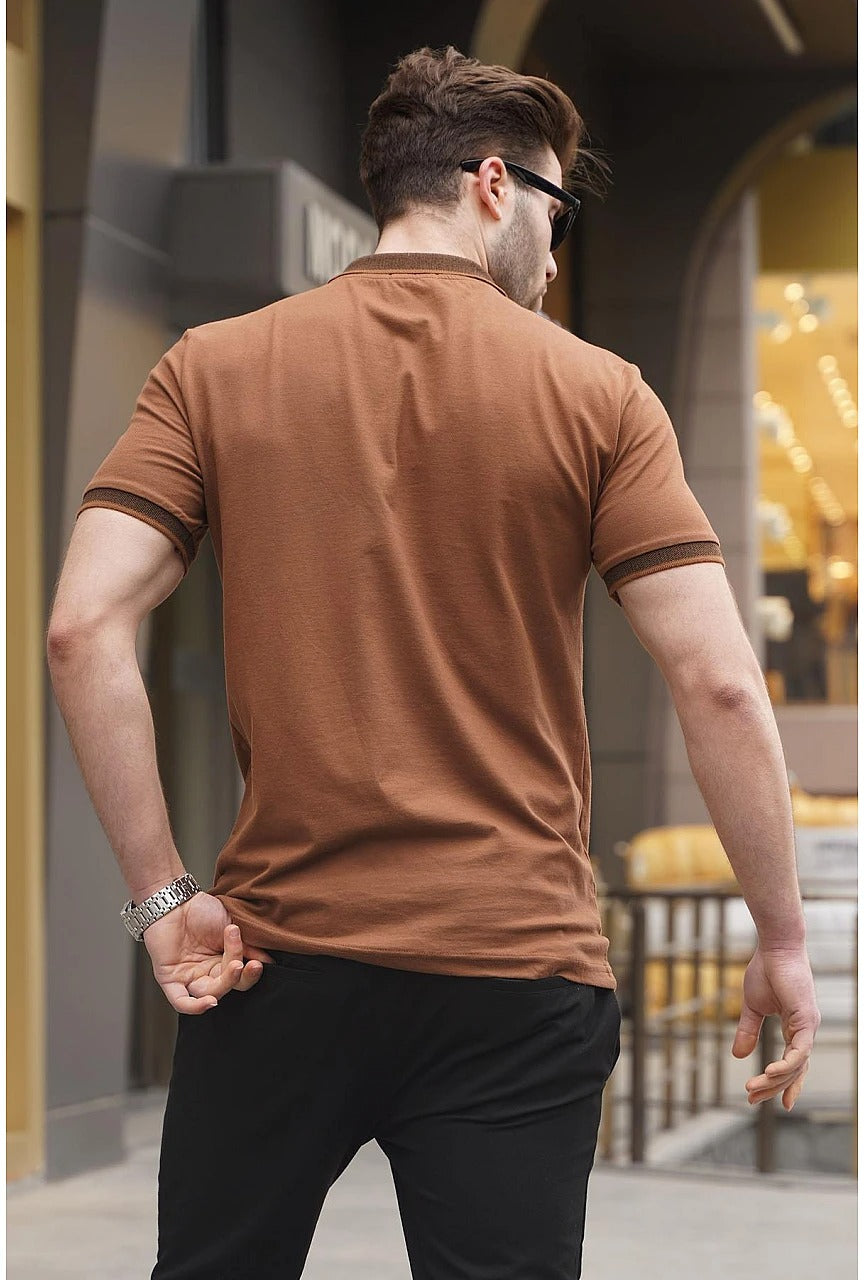 Wholesale,Madmext, Madmext Brown Mens Short Sleeve Polo, Brown, Small-38-TagM