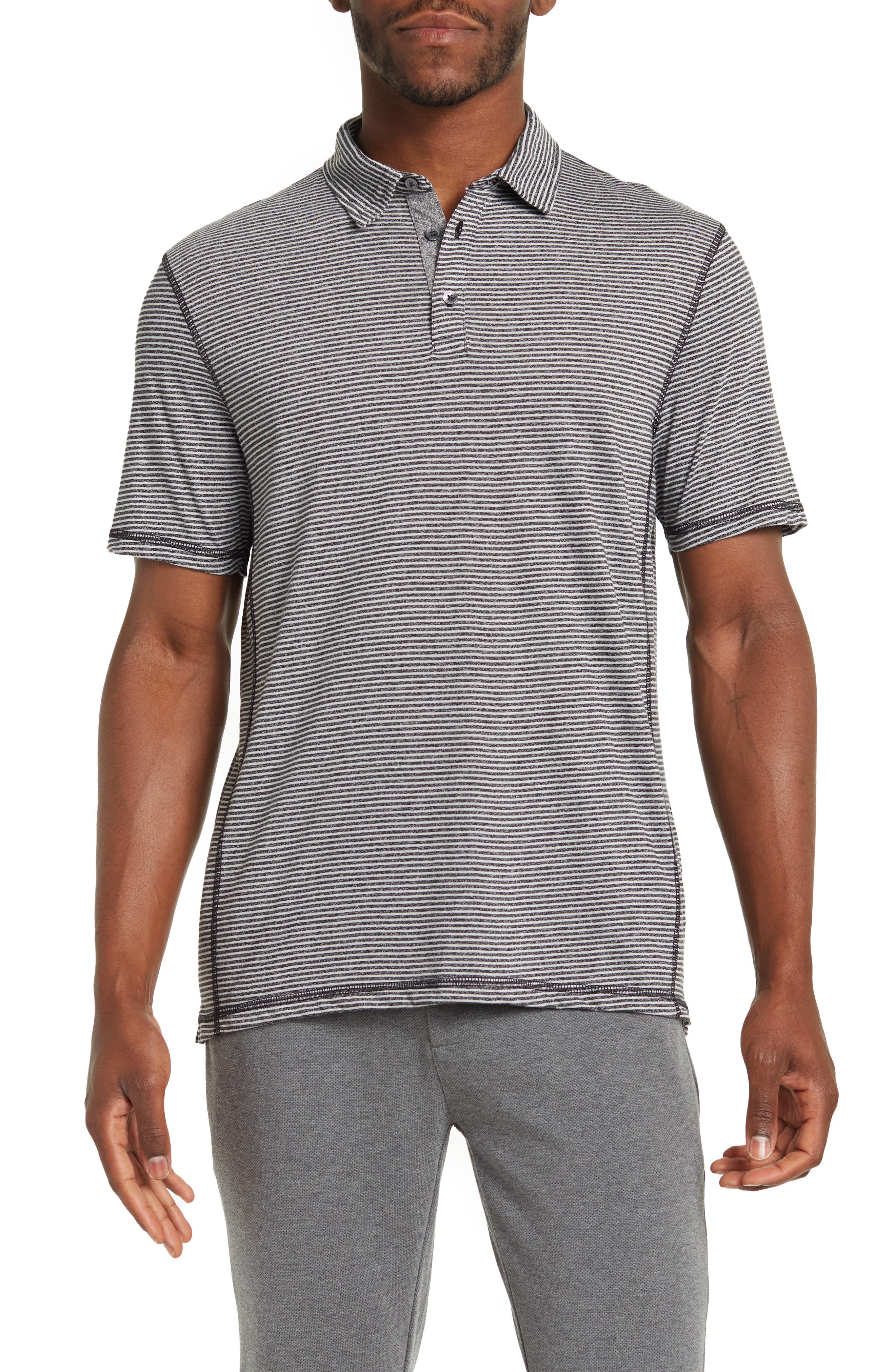 Nordstrom Rack,English Laundry, English Laundry Copper and Oak Grey Striped Sportswear Polo, Grey, Large-44-TagXL