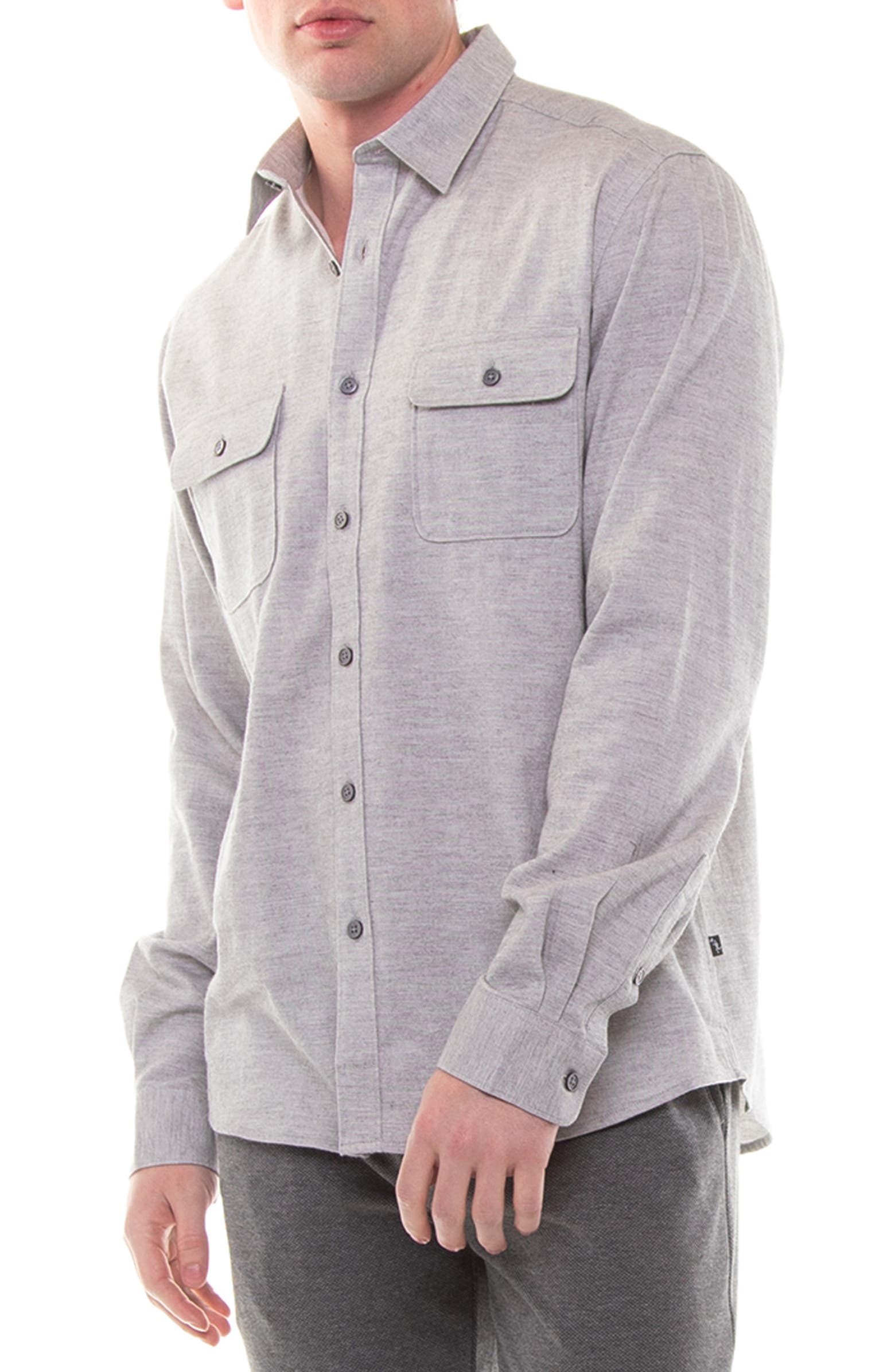 Nordstrom Rack,Civil Society, Civil Society Light Grey Brushed Heathered Knit Long Sleeve Button Up Shirt, Grey, Medium-44-TagM
