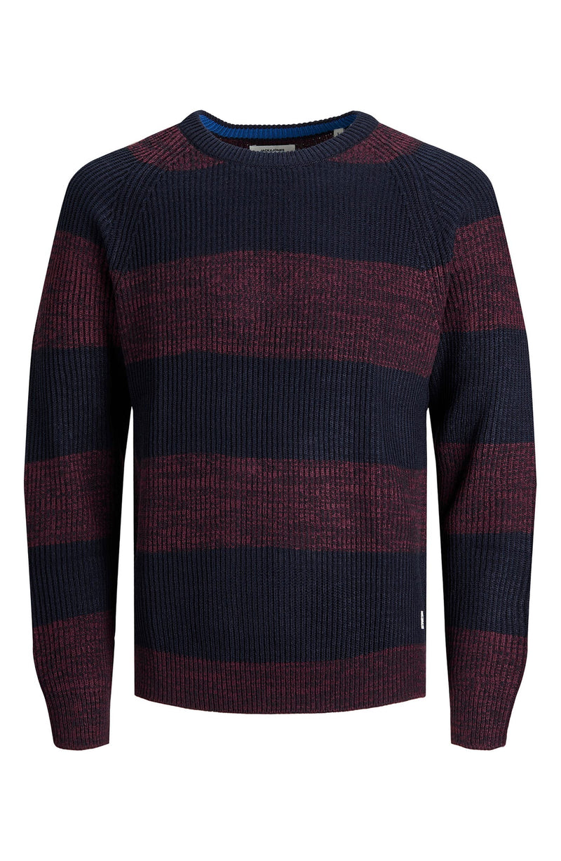 Jack & Jones Burgundy & Navy Striped Crewneck Sweater