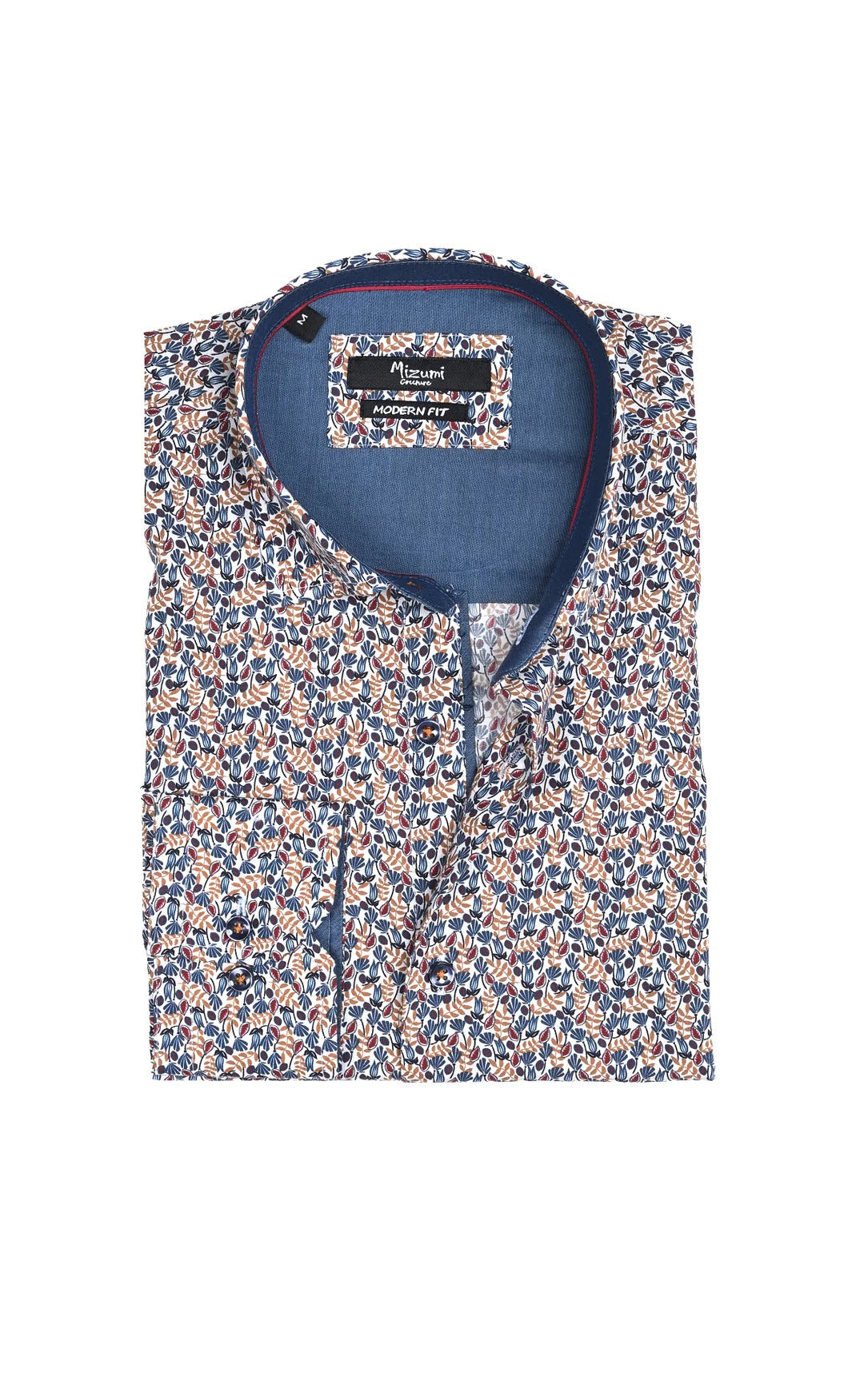 Wholesale,Mizumi, Mizumi Blue Floral Print Long Sleeve Button Up Shirt, Blue, Large-46-TagXLMedium-42-TagMMedium-44-TagLExtra Large-49-TagXXL