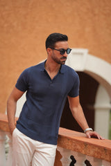 Donato Navy Knitted Slim Polo