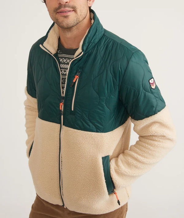 Marine Layer Green/Tan Quilted Long Sleeve Archive Bariloche Sherpa Jacket